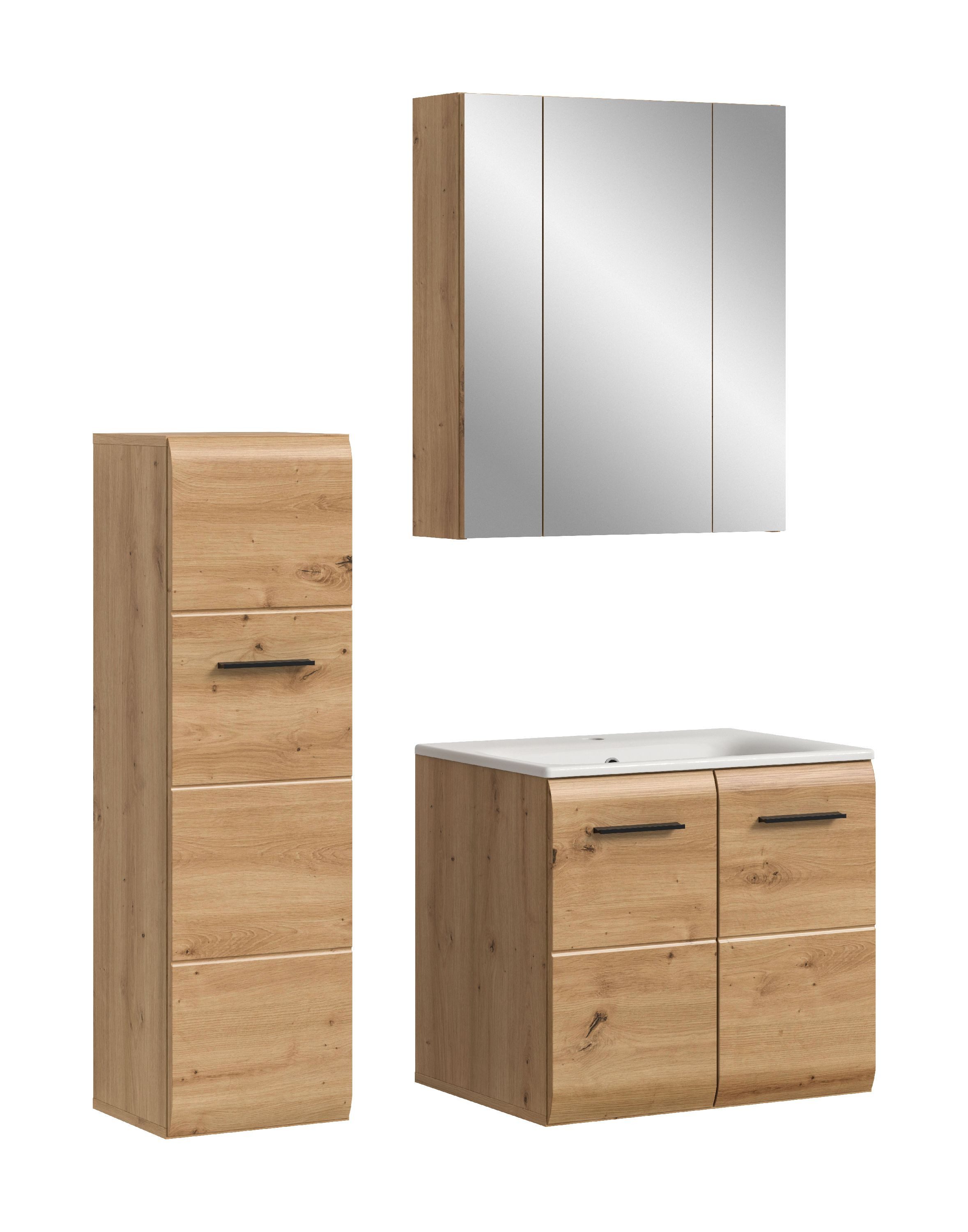xonox.home Badmöbel-Set, (3tlg. Set inkl. Spiegelschrank, Stauraumtype, Waschtisch), Artisan Oak Nachbildung Melamin beschichtet modern 105x185x46 cm