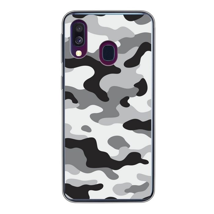 MuchoWow Handyhülle Schwarz-weißes Camouflage-Muster Handyhülle Samsung Galaxy A40 Smartphone-Bumper Print Handy