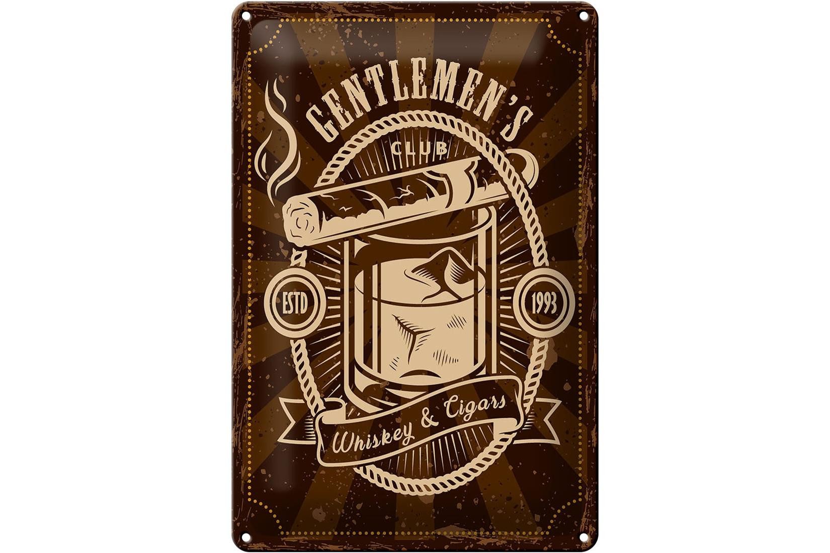 Metallschild Spruch Gentlemen`s Club Whiskey & Cigars 20x30cm