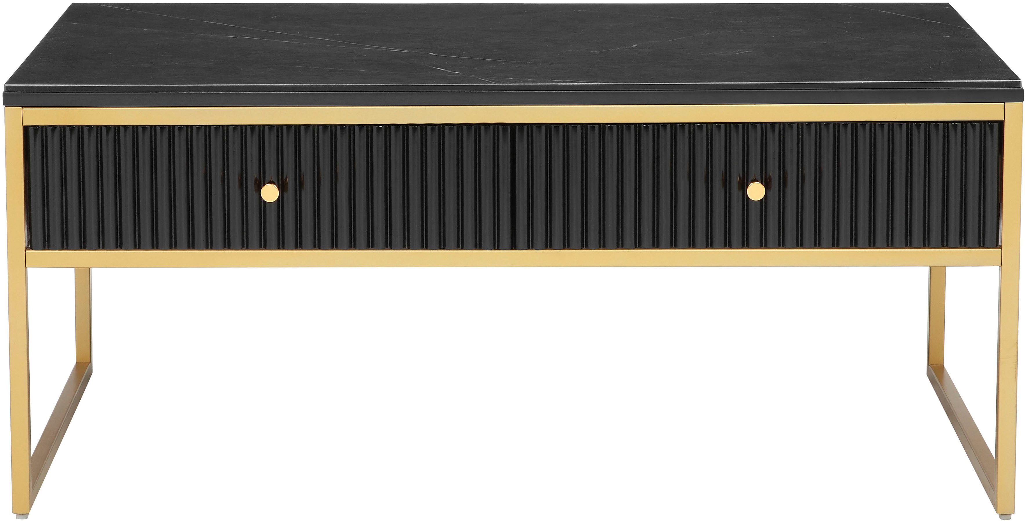 Leonique Couchtisch Fleuriss, Keramikplatte, goldenen Beinen, FSC-zertifiziertem Holz, Breite 110 cm