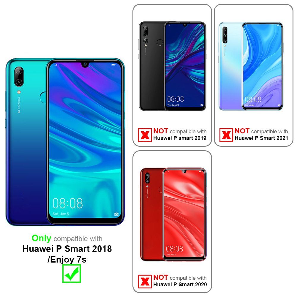 Cadorabo Handyhülle für Huawei P SMART 2018 / Enjoy 7S Hülle Huawei P SMART 2018 / Enjoy 7S, Hülle Schutzhülle Blumen Flower mit Standfunktion Kartenfach Magnet