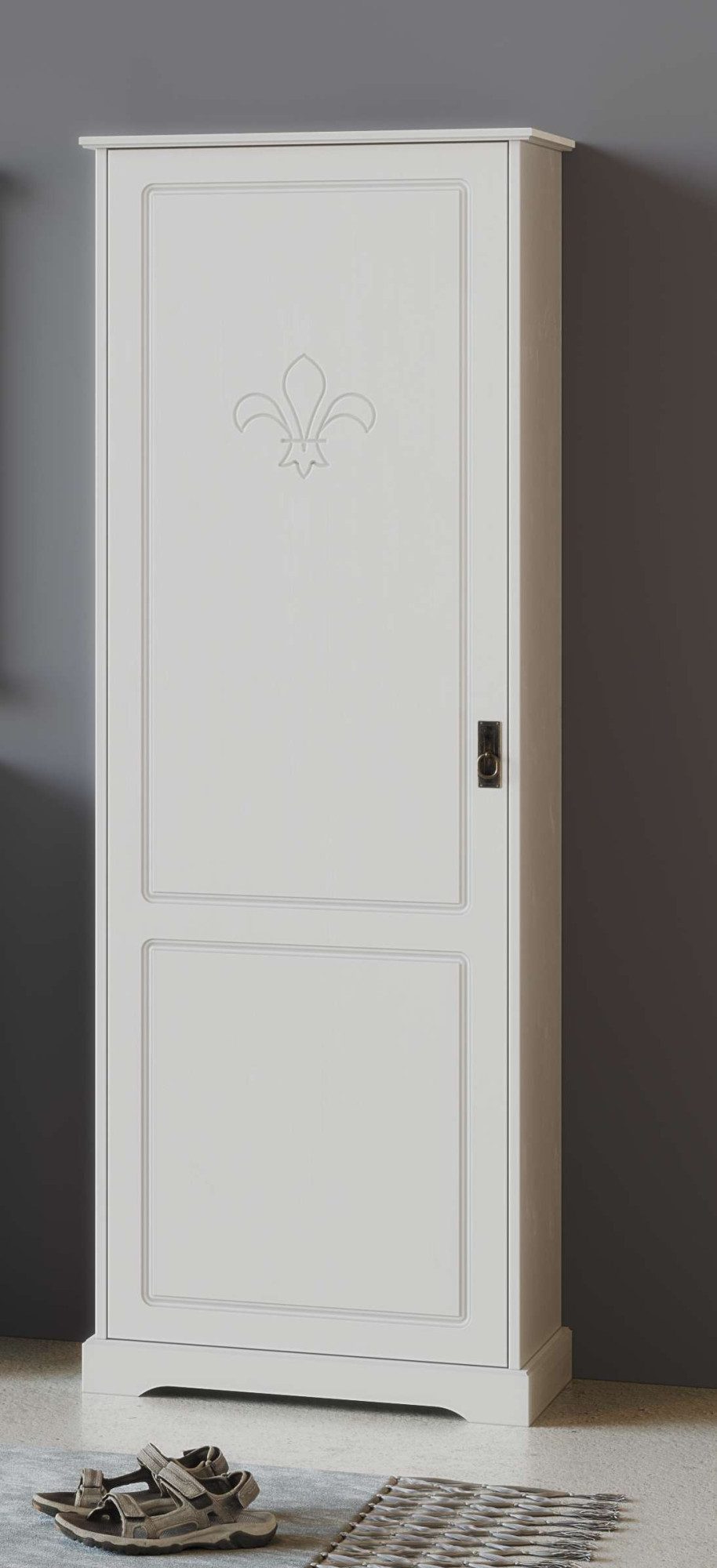 Home affaire Garderobenschrank Lille Mehrzweckschrank Breite/Höhe: 67/187 cm aus massiver Kiefer, mit schöner Lilien-Fräsung, Jugendstil-Griffe