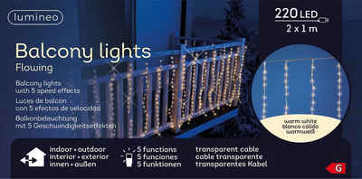 Lumineo Lichtervorhang Lumineo Balkonbeleuchtung 220 LED 2x1 m warm weiß, transparentes Kabel, 5 Licht-Funktionen, Indoor, Outdoor
