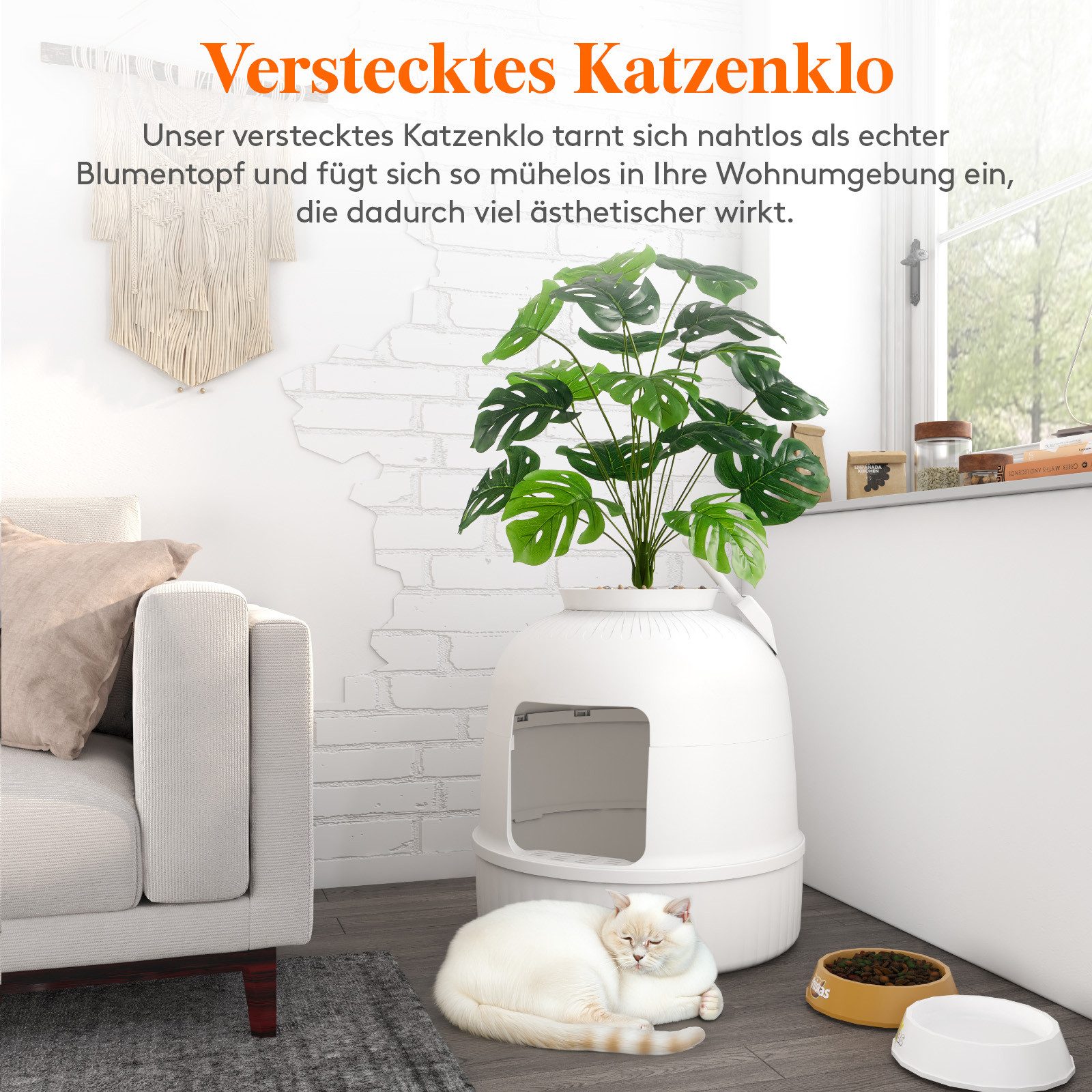 Lifewit Katzenhaus Katzenklo Blumentopf mit Pflanze und Schaufel, Katzentoilette