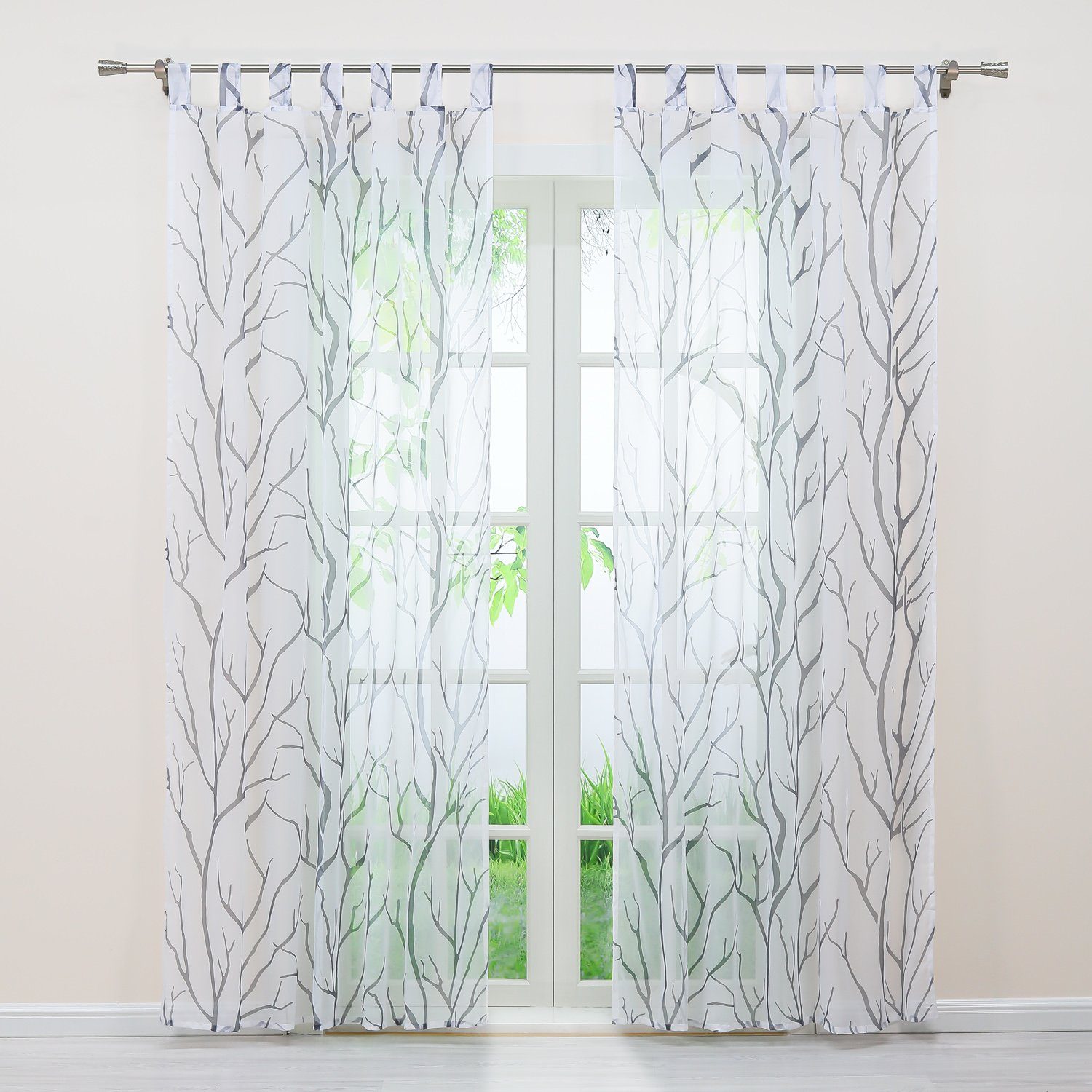 Gardine, Joyswahl, Schlaufen (1 St), transparent, mit Baumzweige Muster,  Dekovorhang für Wohnzimmer | Fertiggardinen