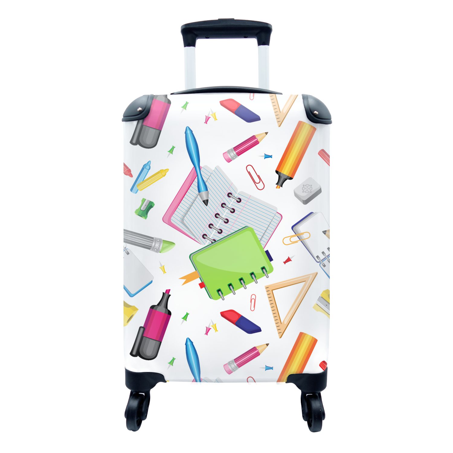 MuchoWow Handgepäckkoffer Muster - Schule - Bleistift, 4 Rollen, Reisetasche mit rollen, Handgepäck für Ferien, Trolley, Reisekoffer