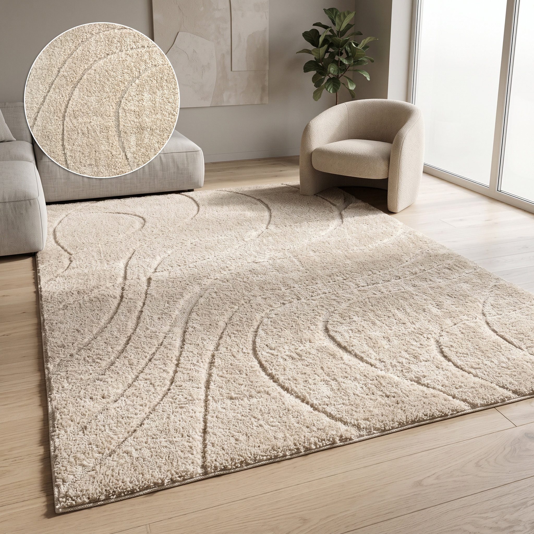 OTTO home Teppich Lavia, Wellenmuster, Hoch-Tief, rechteckig, Höhe: 20 mm, Linienmuster, modernes Design, 3D Optik, Designteppich, Wohnzimmer