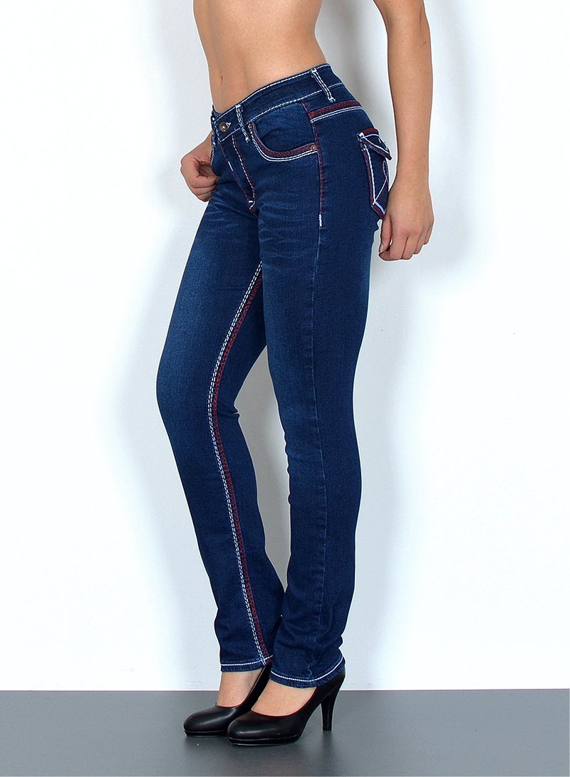 ESRA Straight-Jeans Damen Straight Jeans mit Kontrastnähten Hoch Bund bis Übergröße J755 High Waist Straight Jeans Damen mit dicker Naht Stretch Jeans Regular