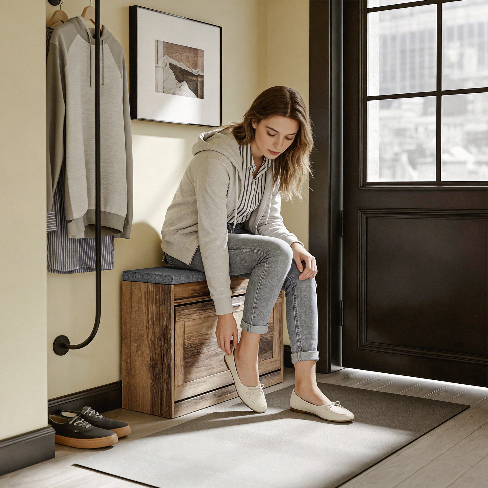 SoBuy Schuhschrank FSR137-L, Schuhkipper Schuhablage Schuhregal Schuhkommode Schuhbank 3 Klappen, Schuhschrank schmal, perfekt für schmale Flure, für 18 Paar – Bild 2 von 5