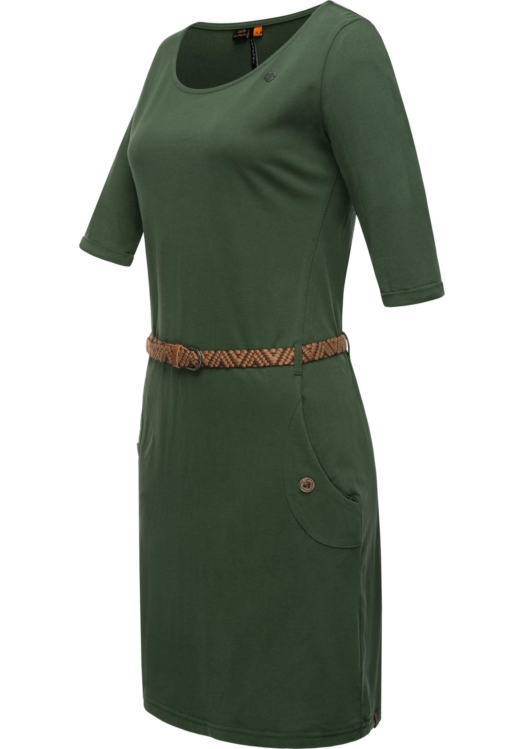 Ragwear Shirtkleid Tannya Solid (2-tlg) stylisches Damenkleid mit Gürtel,  Tolle Länge bis zur Mitte der Oberschenkel bzw. zu den Knien