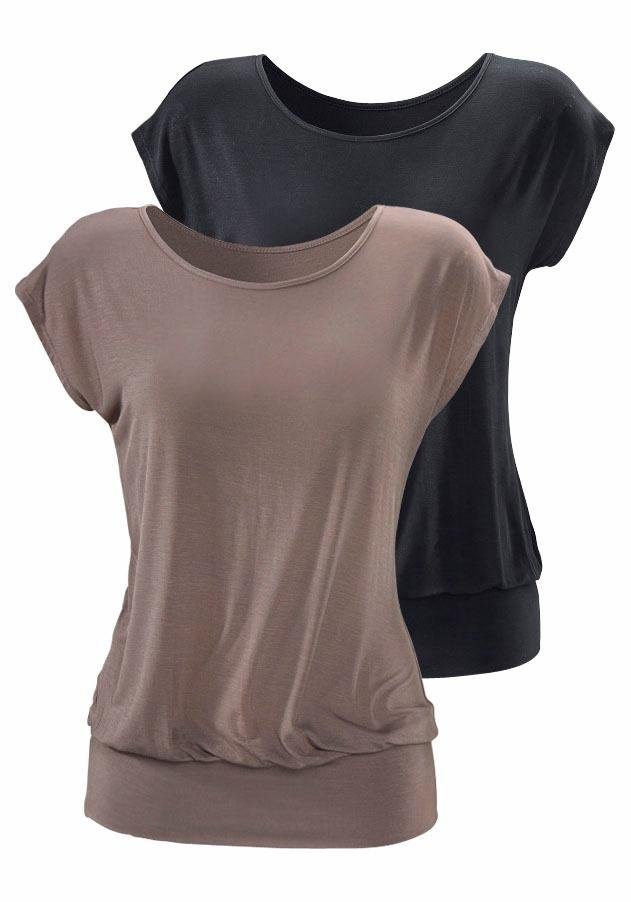 LASCANA Longshirt mit breitem Bund (2er-Pack) aus luftigem Viskose-Stretch
