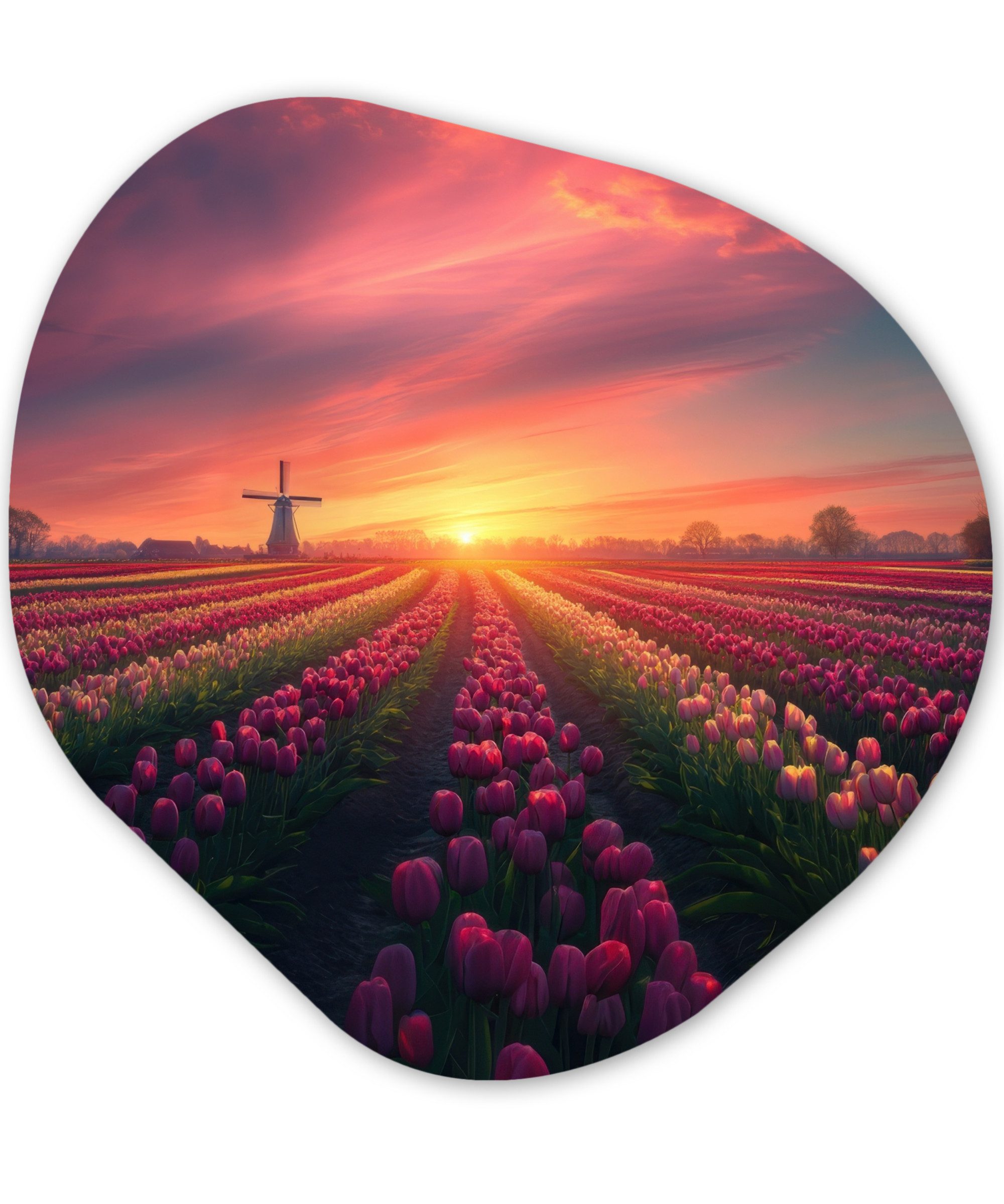 MuchoWow Gemälde Windmühle - Sonnenuntergang - Landschaft, Fotodruck (1 St), Wandbild Abstrakt, Wohnzimmer Schlafzimmer Wanddekoration, 40x40 cm
