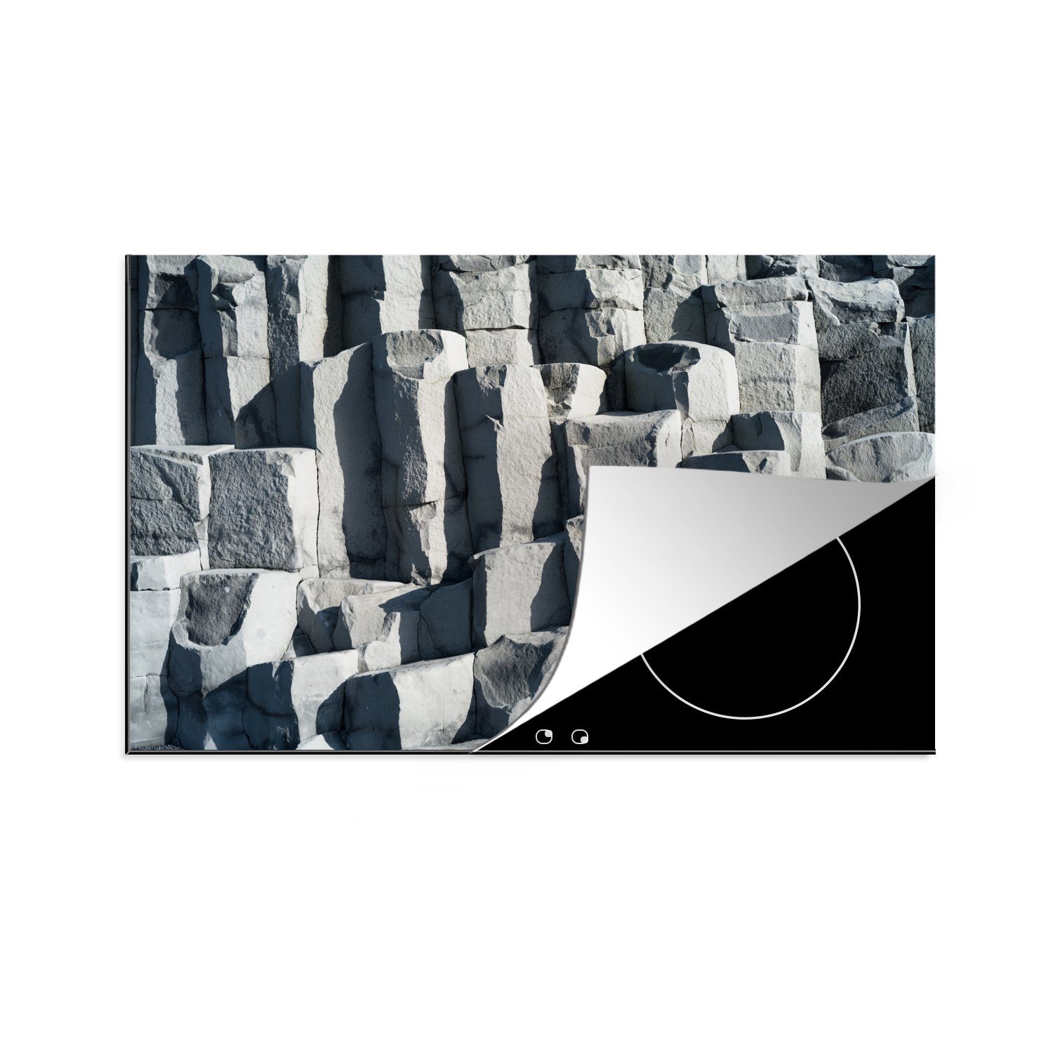 für Gesteinsstruktur die 81x52 küche, Herdblende-/Abdeckplatte cm, MuchoWow Basaltische Induktionskochfeld in Schutz tlg), (1 Vinyl, Ceranfeldabdeckung Island,