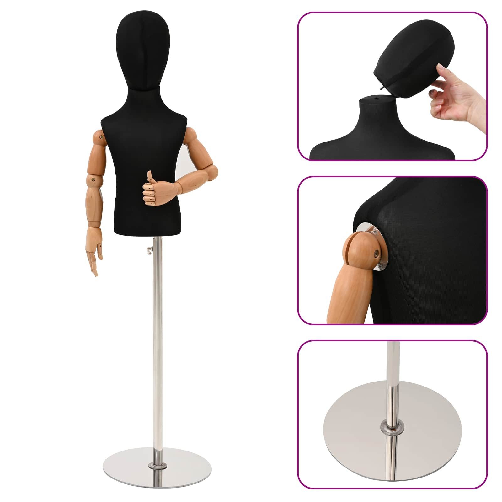 vidaXL Kunsthaarperücke Verstellbares 120-157 cm Mannequin mit Basis Unisex PP Schwarz
