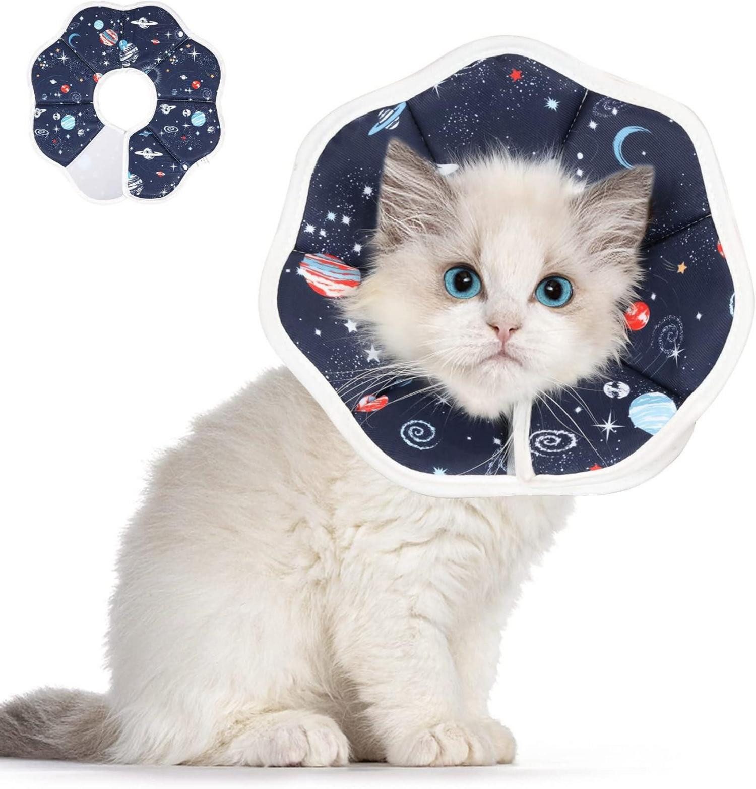 Schutzkragen Halskrause Katze mit Sternenhimmel-Muster, Weich und Verstellbar für