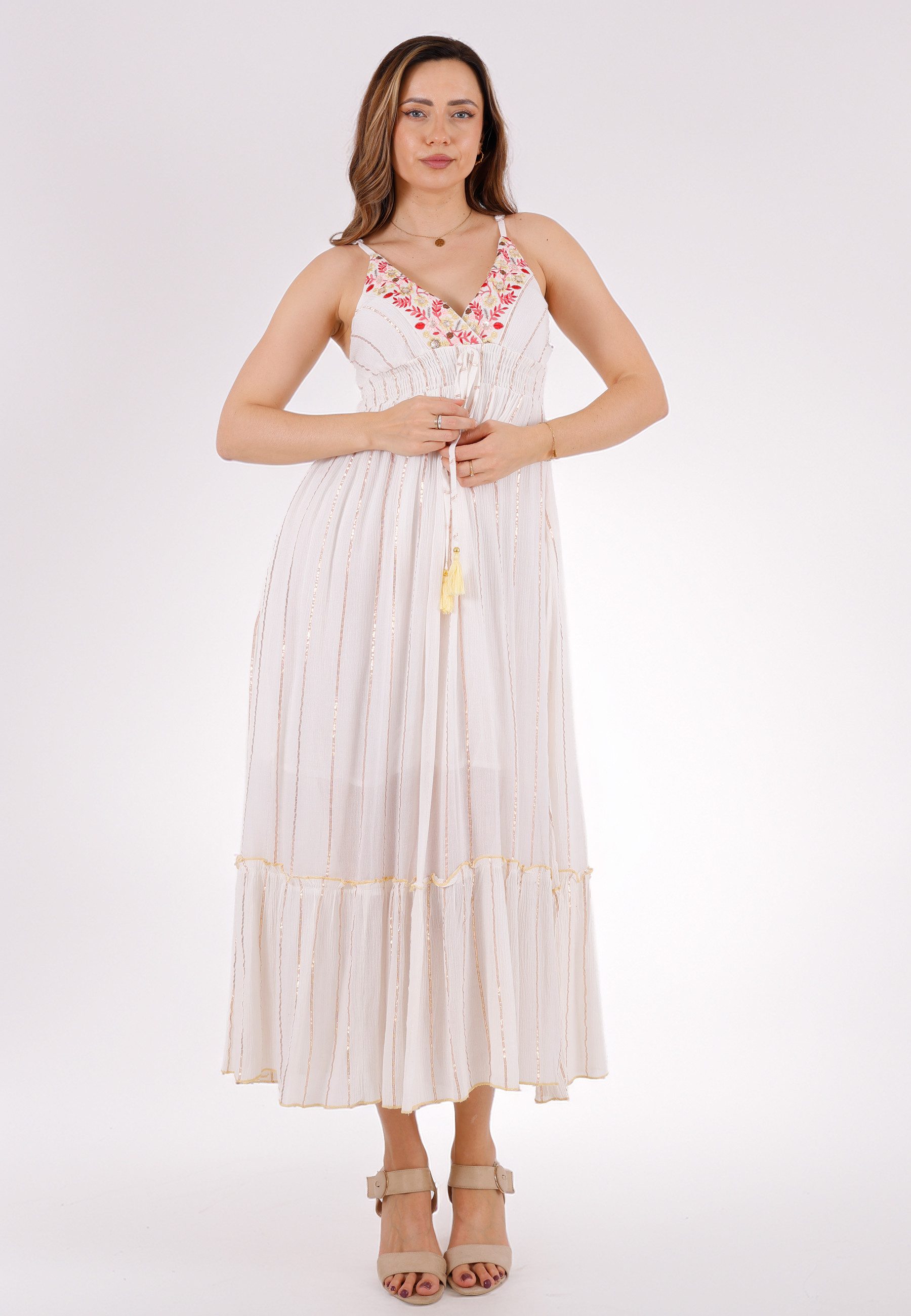 YC Fashion & Style Sommerkleid Boho Strandkleid mit Stickerei & Bindeband One Size (34-40) aus Viskose