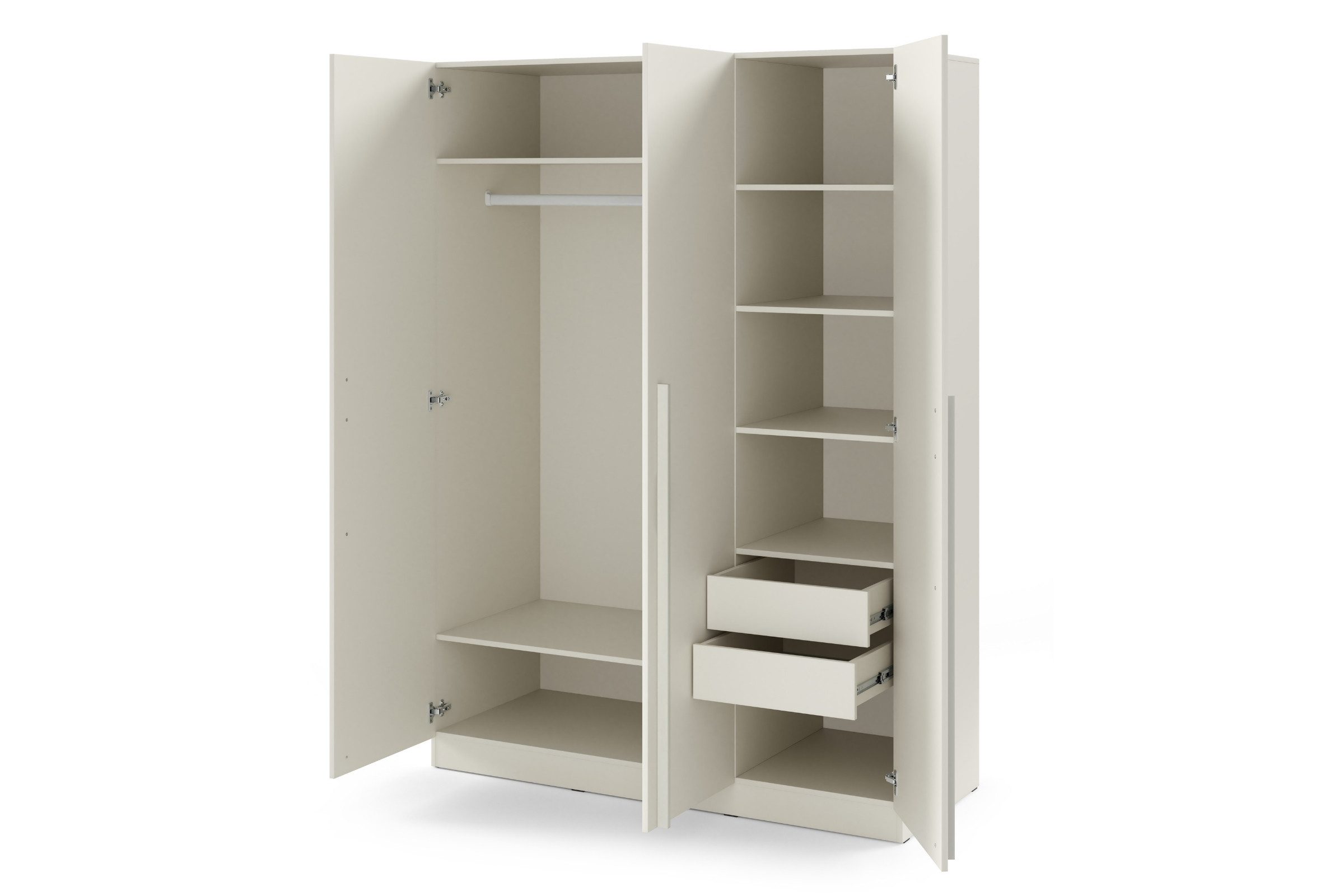 Deine Möbel 24 Kleiderschrank BRISSO BR2 3-türiger Drehtürenschrank, 150 cm breit BRISSO-Kollektion (Set, 1-St., in Platingrau matt, Kaschmir matt, Eiche Cremona) optional mit Schubladen & Aufsatz