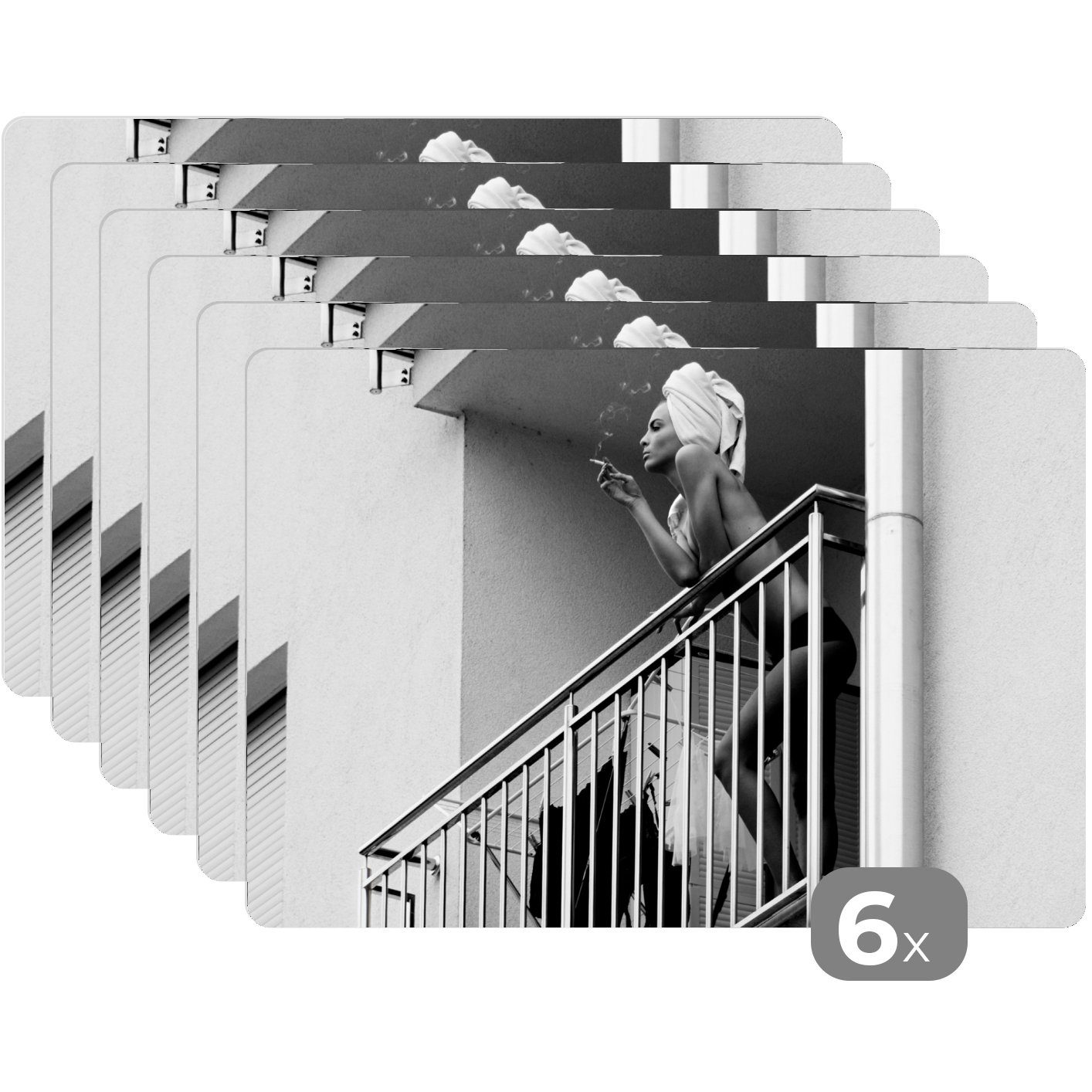 Platzset, - Zigaretten Tischmatten, - Schmutzabweisend Frau, Balkon Platzdecken, (6-St), Platzset, Rauchen - Platzmatte, MuchoWow,