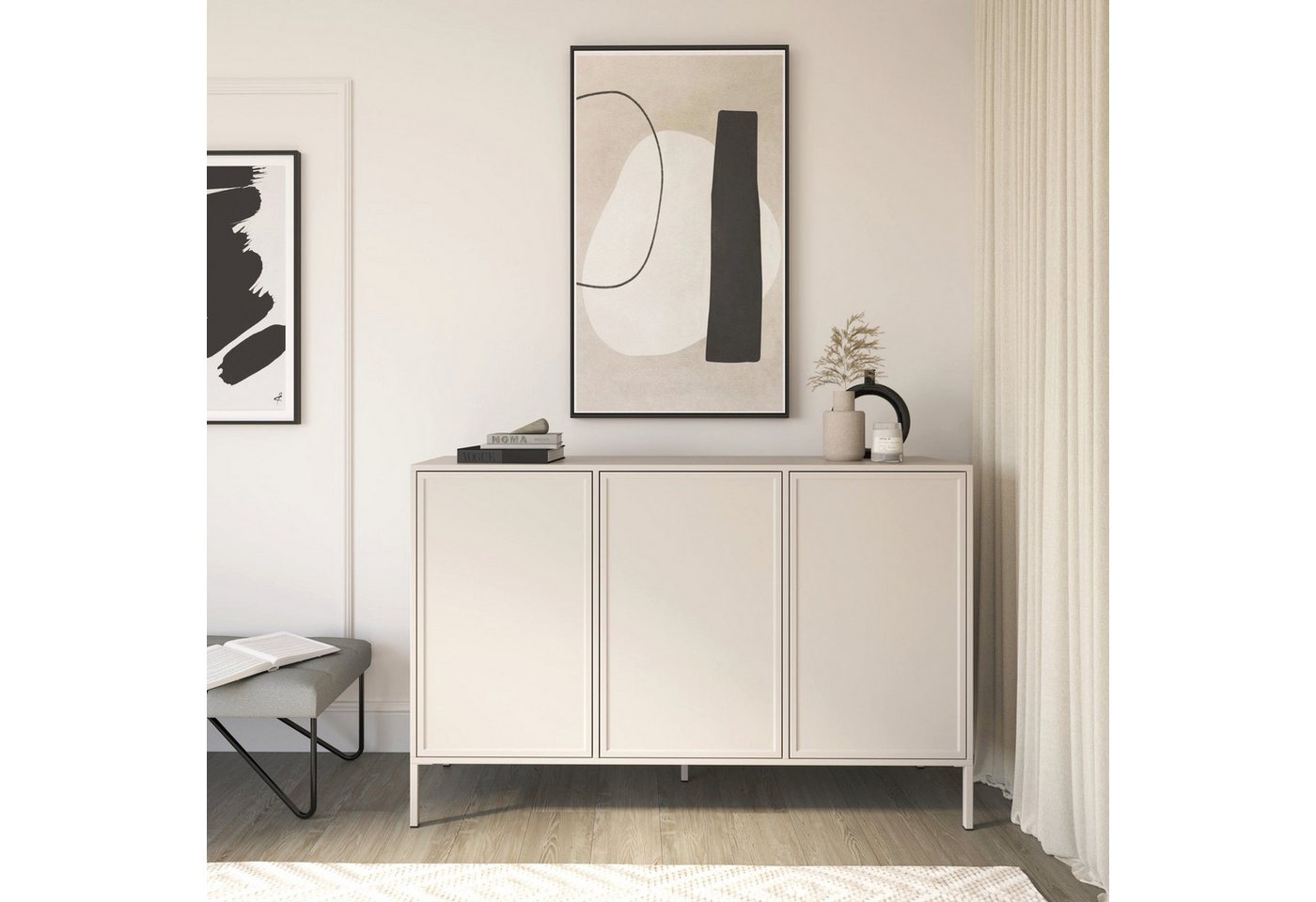 Selsey Sideboard VELVETO, Sideboard in Kaschmir & Push-to-Open, 3 Türen