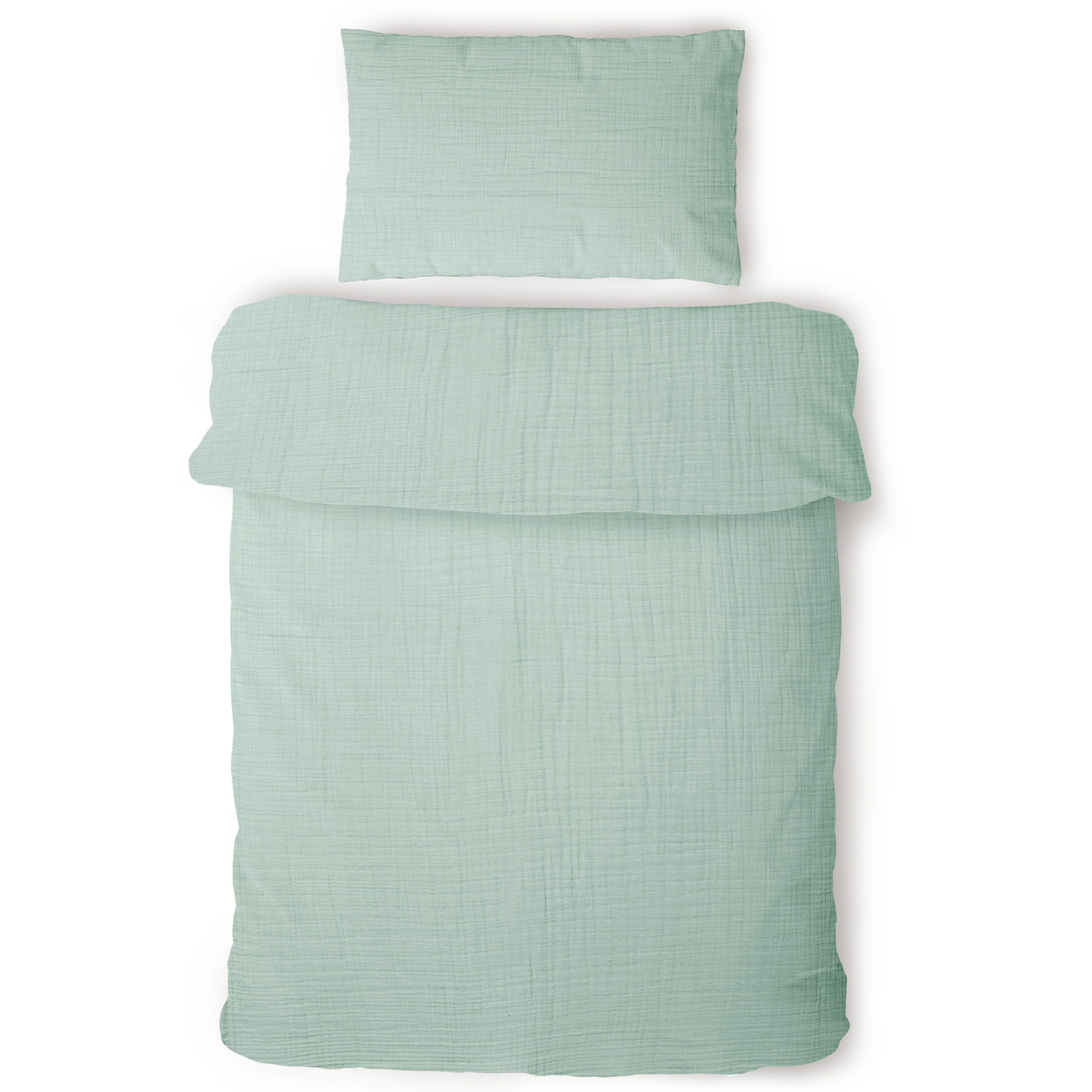 Laynenburg Kinderbettwäsche Musselin 2 teilig aus 100% Baumwolle in 100x135 cm + 40x60 cm, atmungsaktiv & bügelfrei – 3 lagig mit Reißverschluss & Haltebändern