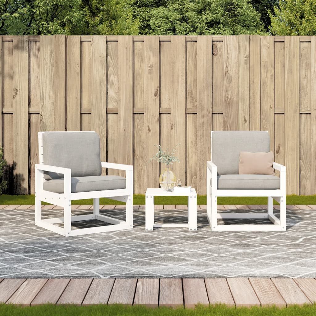 vidaXL Gartenlounge-Set 3-tlg. Garten-Lounge-Set Weiß Massivholz günstig online kaufen