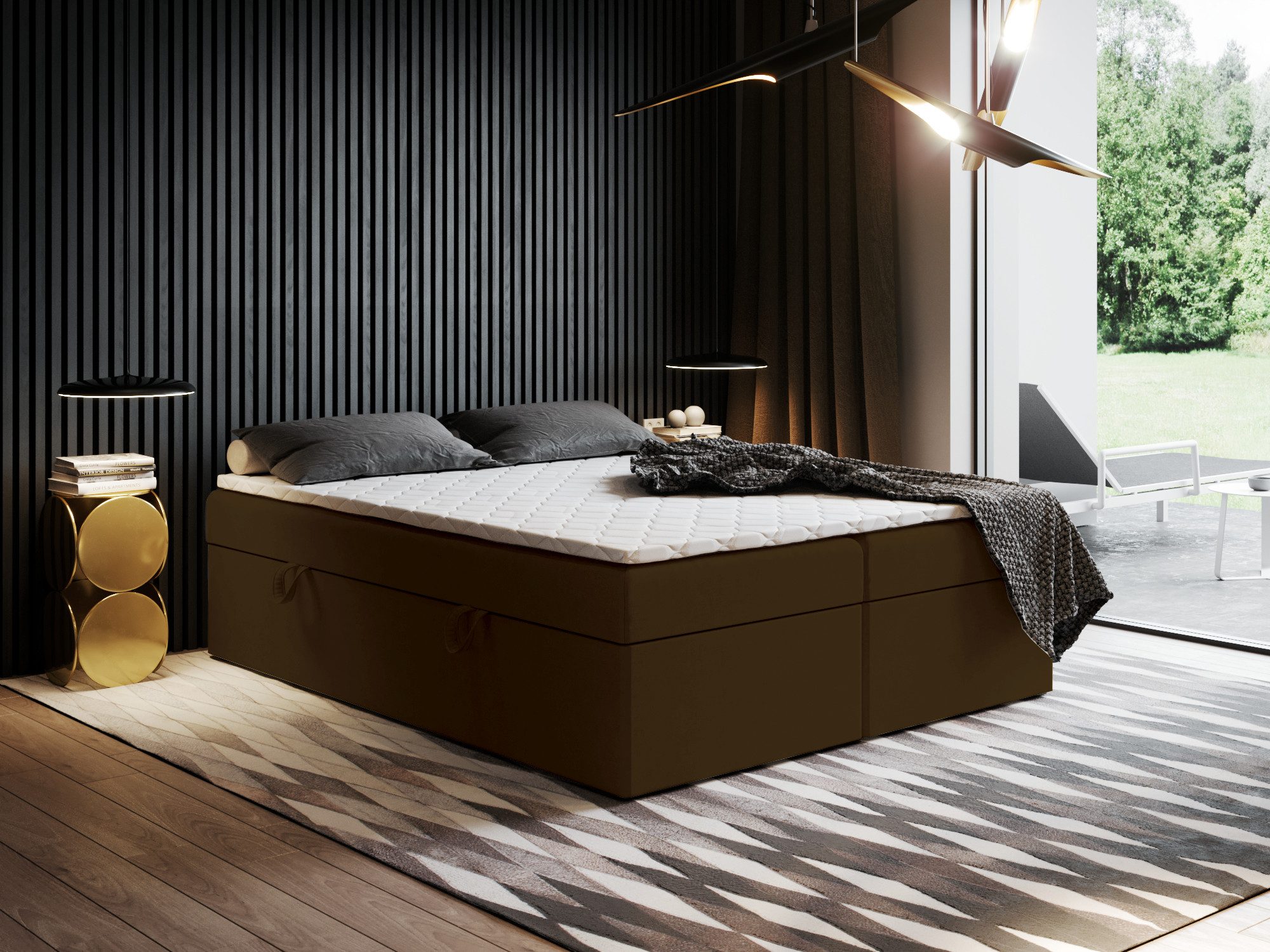 Godre Boxspringbett mit Bettkasten Ewora 2 140x200 cm mit Bonell Matratze (Bett + Matratze + Topper T-25), Bett mit zwei seitlich zu öffnenden Kästen