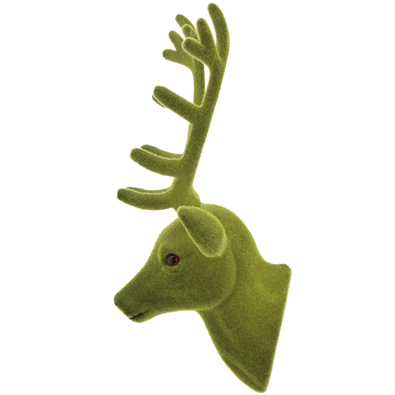 Florists Products Weihnachtsmann Deko-Hirschkopf Moosgrün beflockt, Wanddekoration Geweih, 3 Stück