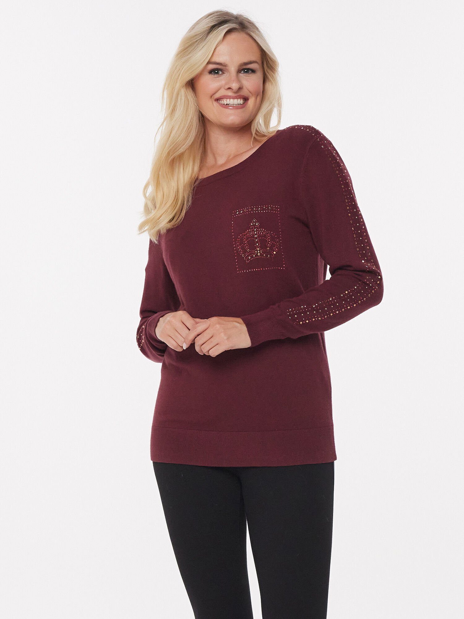 Christian Materne Strickpullover Feinstrick figurbetont mit Strasssteinverzierung