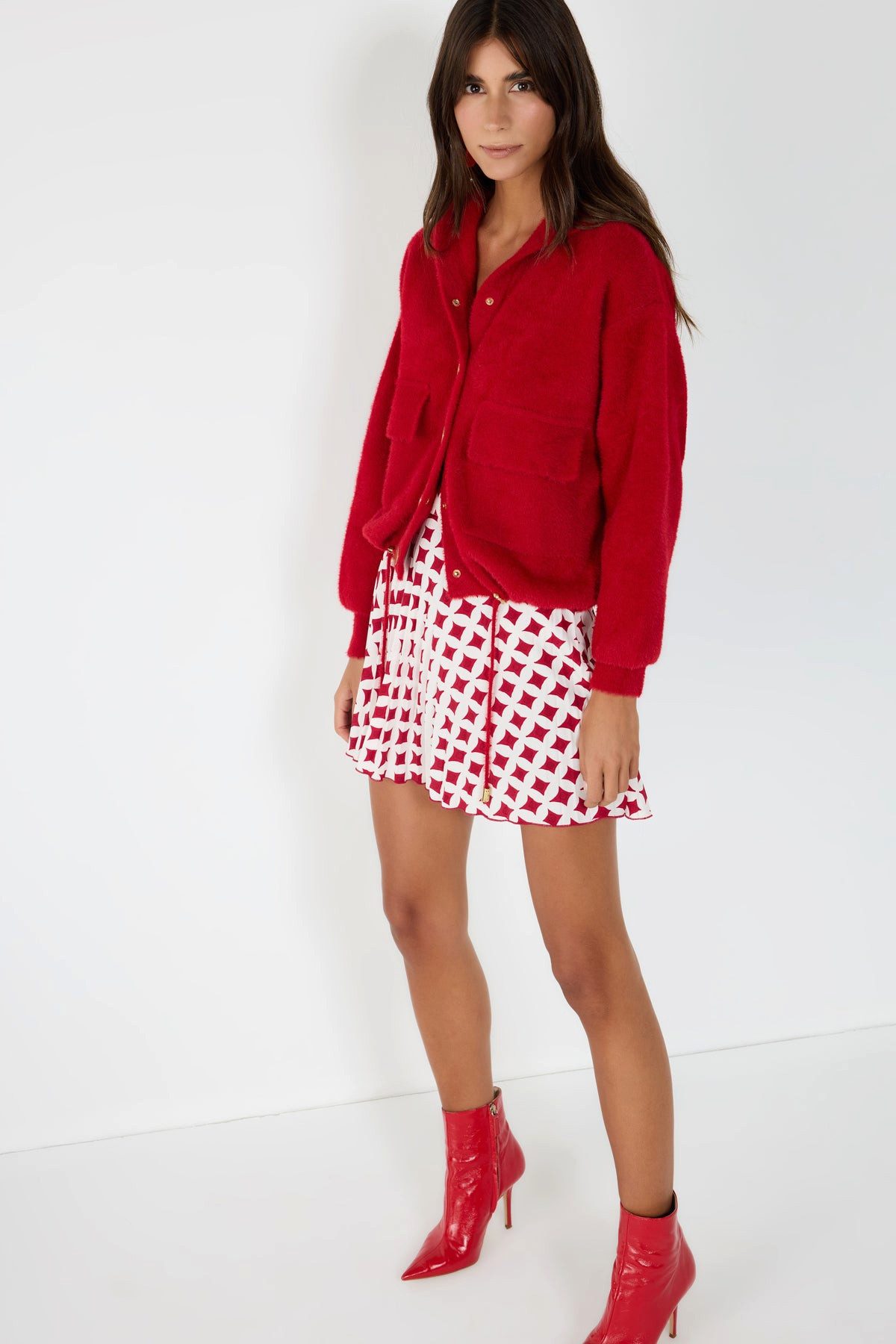 No Matter What Blusenjacke Roter Knopf Detail Taschen Strickjacke günstig online kaufen