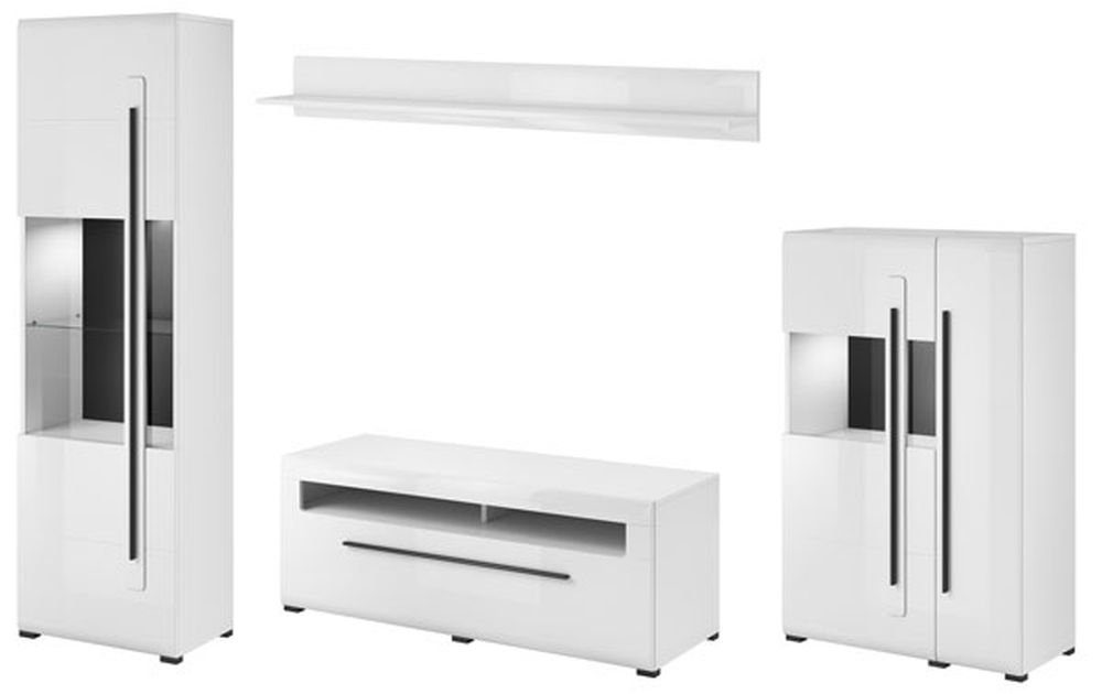 Helvetia Wohnwand Tulsa, (Set, 1 Vitrine - 1 Highboard - 1 Lowboard - 1 Wandregal), B/T/H: 310 cm / 39 - 50 cm / 204 cm