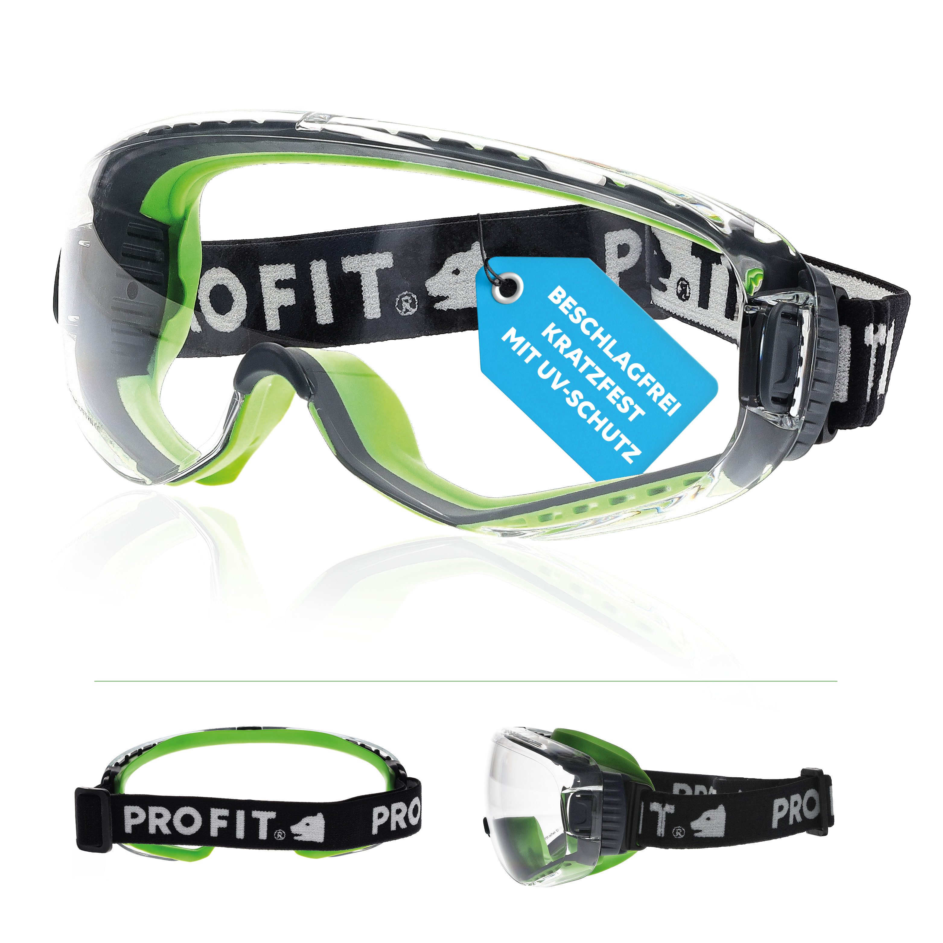 PRO FIT by Fitzner Arbeitsschutzbrille T-Spex, klare Vollsichtbrille, Beschlagfreie Panoramaschutzbrille, (1, Stück), für Brillenträger, mit UV-Schutz & Ventilation