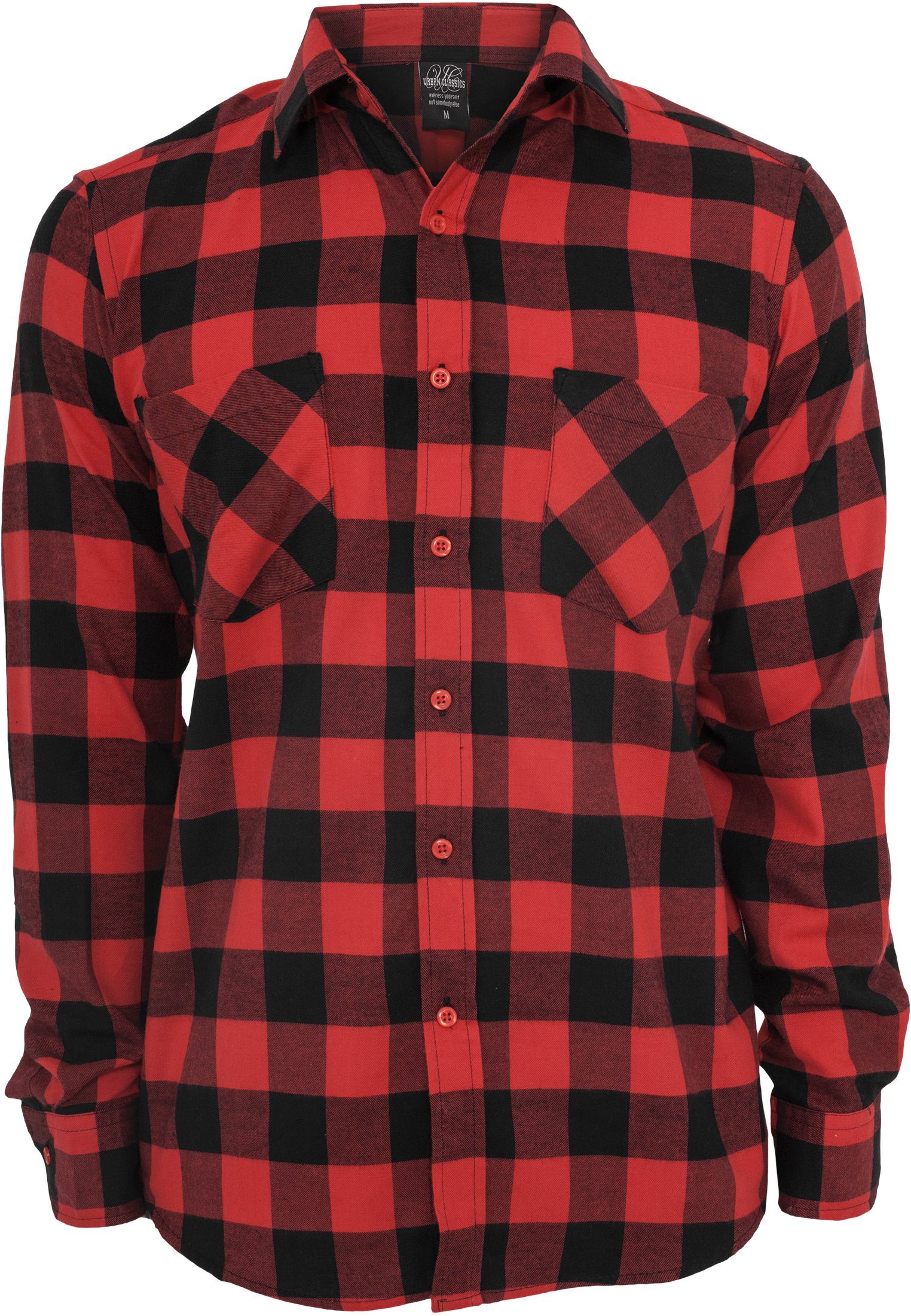 URBAN CLASSICS Langarmshirt Herren Boys Checked Flanell Shirt (1-tlg) black/red | Shirts