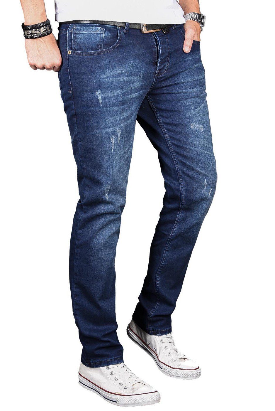Alessandro AS051 Salvarini Fit Designer Slim Jeans Herren Straight-Jeans