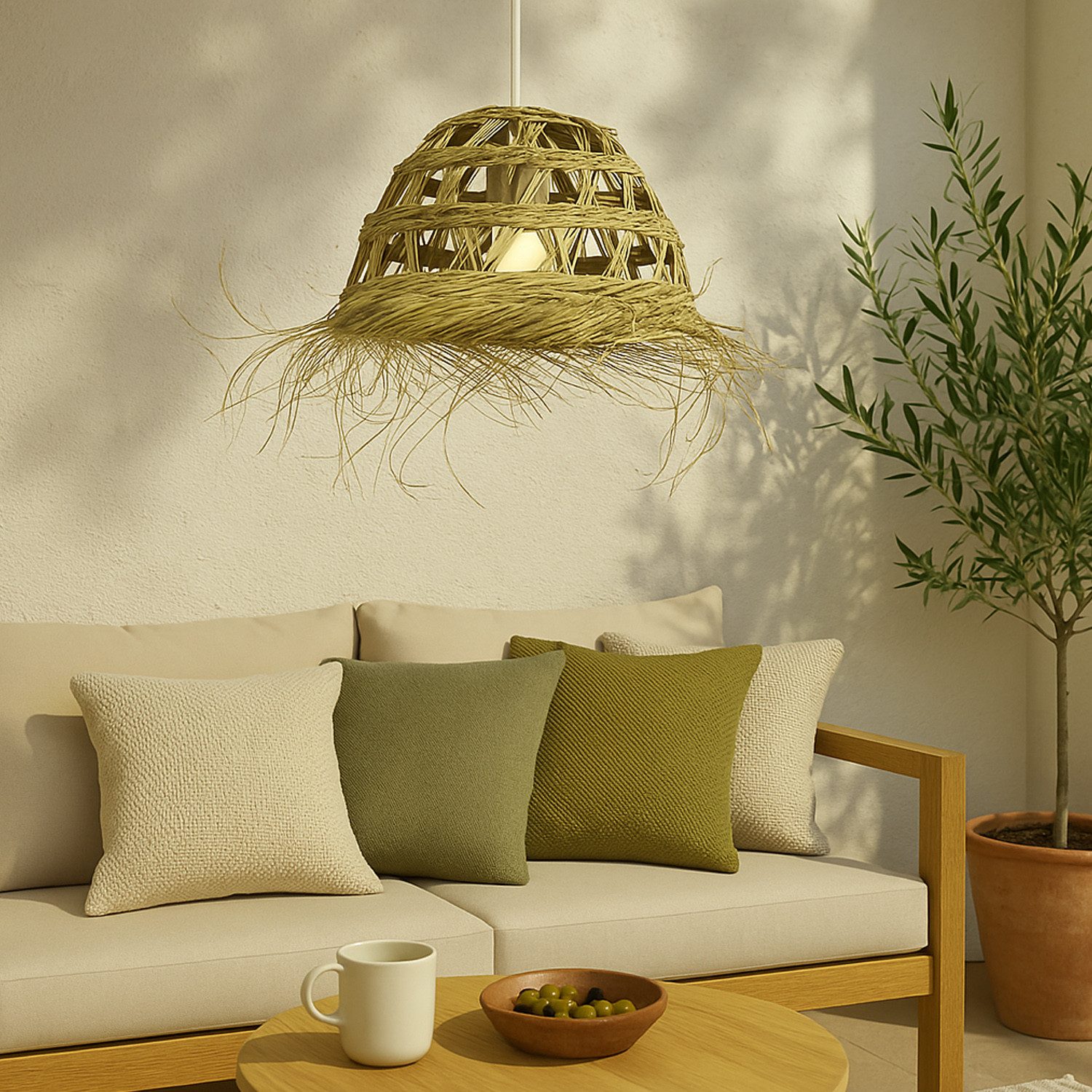 Marrakesch Orient & Mediterran Interior Pendelleuchte Pendelleuchte Baracoa, Boho Hängelampe aus Doumpalmenblatt Stroh 45cm, Handarbeit