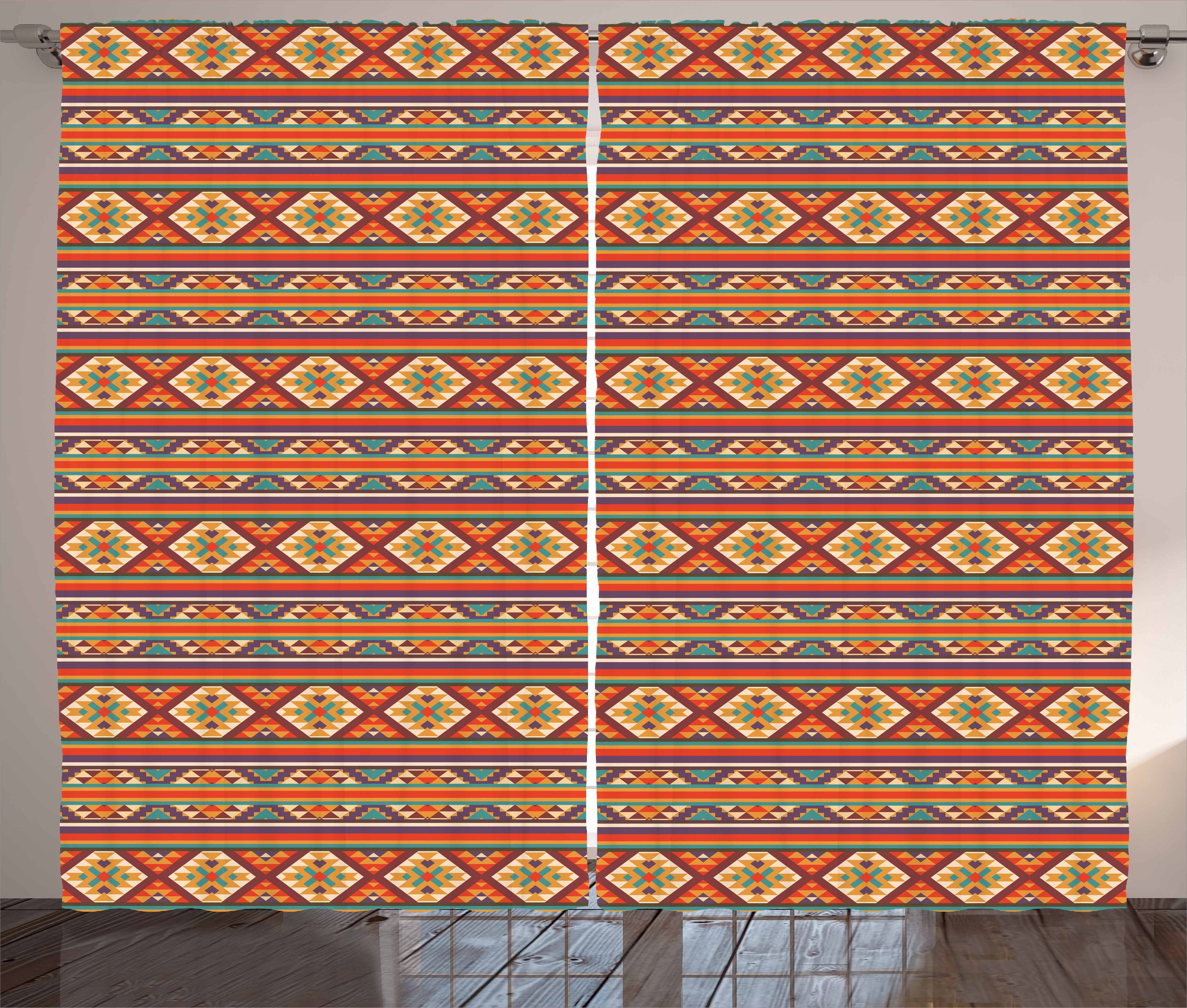 Gardine Schlafzimmer Kräuselband Vorhang Tribal Bunt Haken, mit Schlaufen Aztec und Abakuhaus