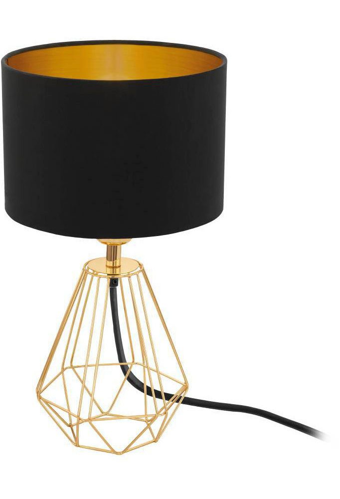 EGLO Tischleuchte CARLTON 2, Ein-/Ausschalter, ohne Leuchtmittel, Nachttischlampe, Vintage, Metall, Stoff, Drahtgeflecht, 30,5x16,5cm