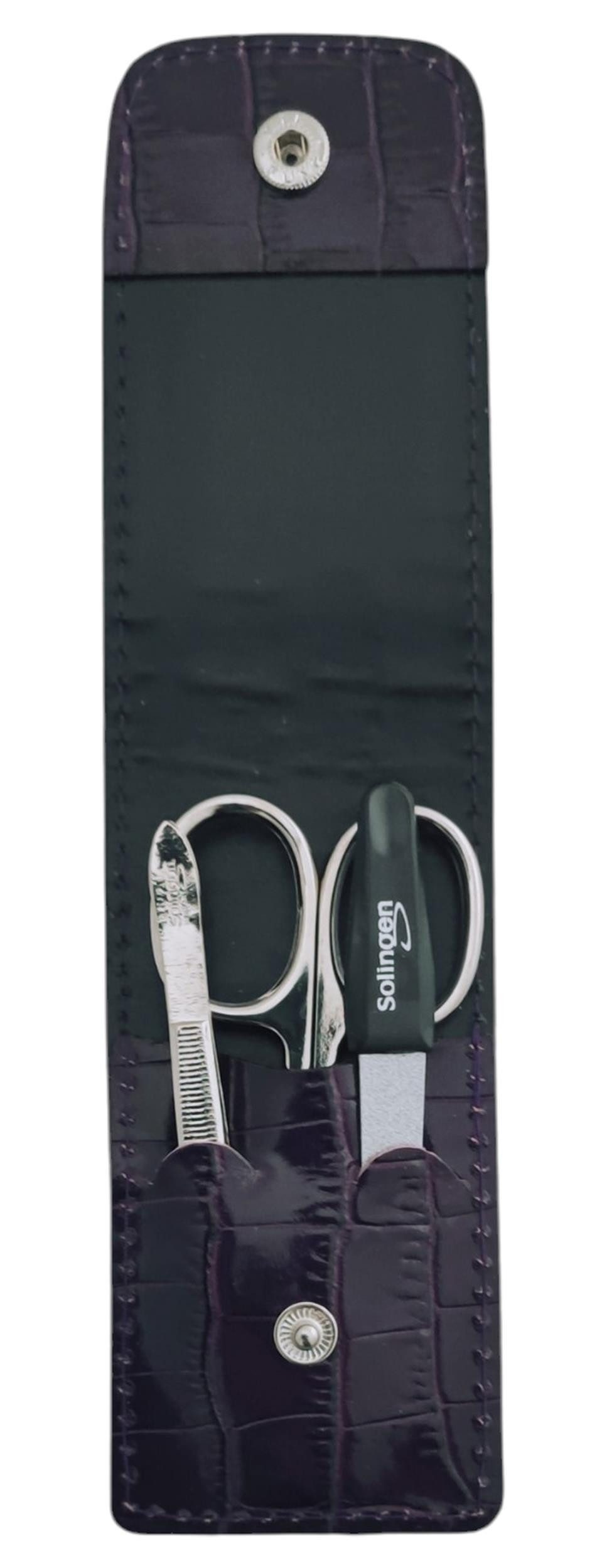 EloModa Maniküre-Kosmetik-Etui Solingen Maniküre Set 3-teilig – Nagelschere, Pinzette & Saphirfeile, 3 tlg., Nagelpflege Set, Tier Muster Echtleder Etui, Made in Germany