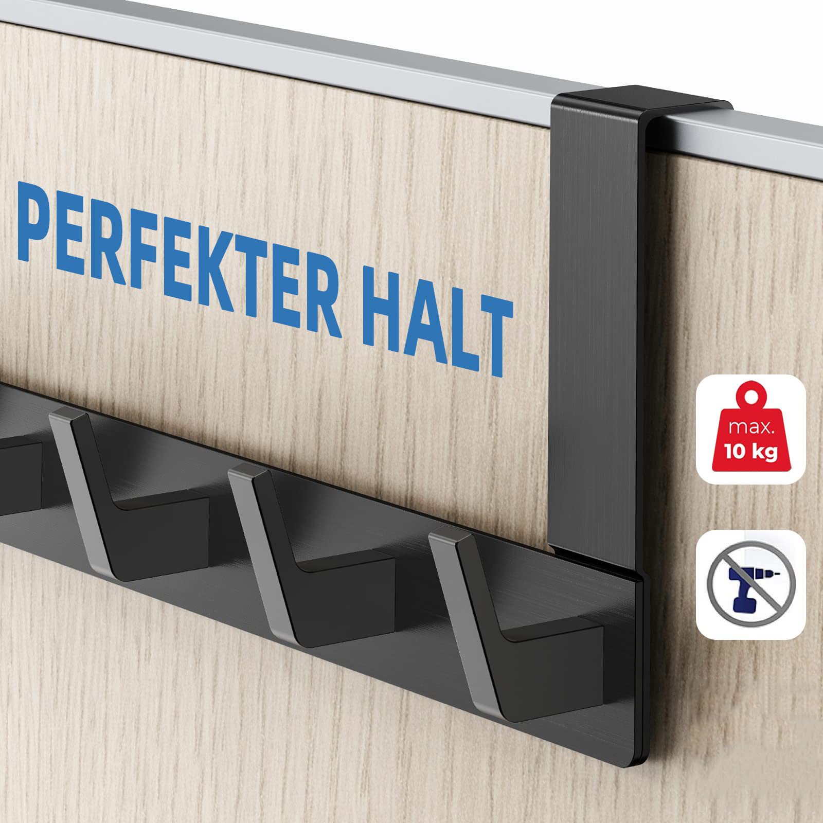 FOUORTUNATE-BEE Türhaken Türgarderobe zum Einhängen mit 6 Haken, für Flur, Bad und Küche, Tür, Schlafzimmer, (Kleiderhaken Tür für Badezimmer Türhakenleiste Moderne Türhänger, Handtuchhalter Tür Bad - Jackenhalter Tür), ohne Bohren, rostfrei, Robust & Langlebig, Vielseitig einsetzbar