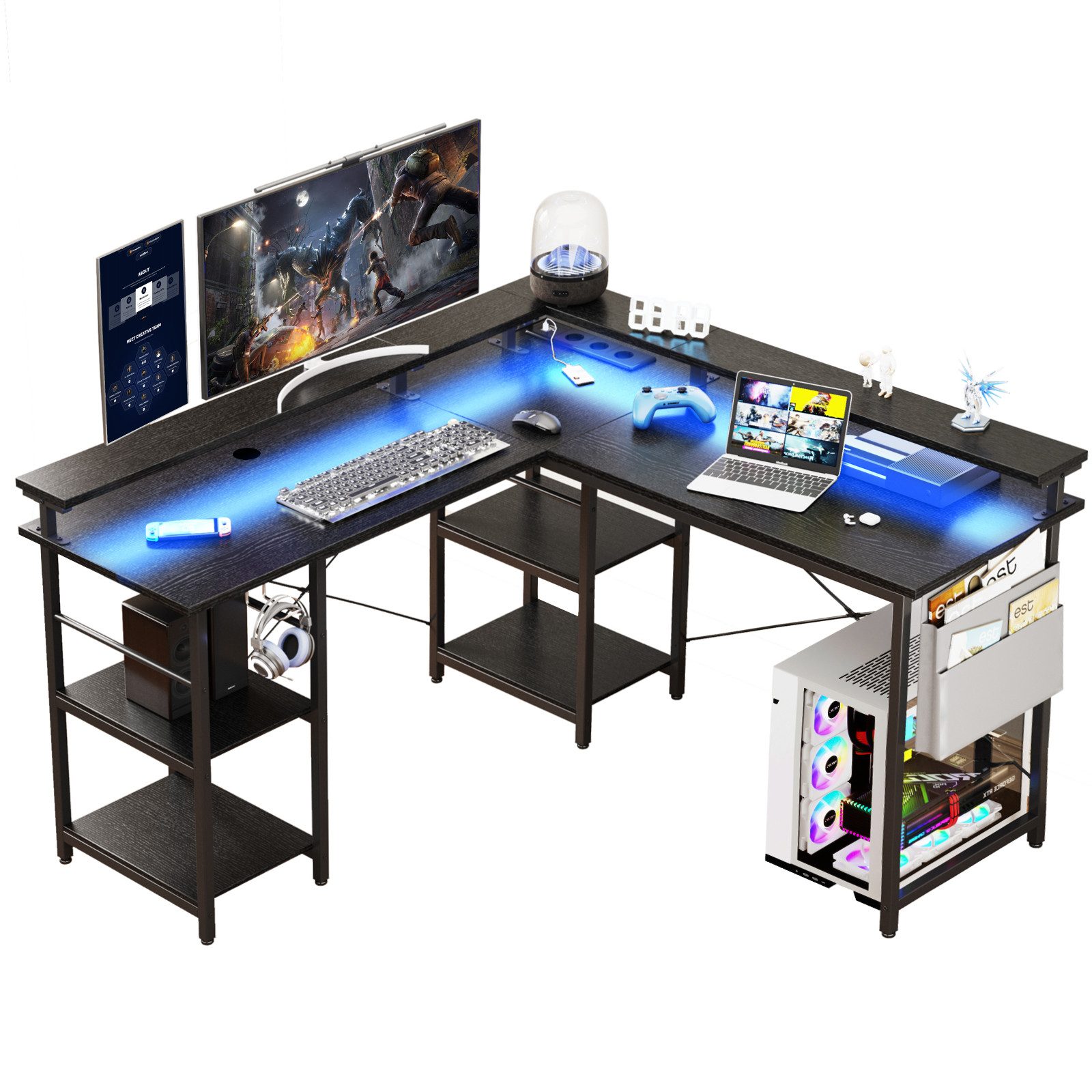 BBWL Computertisch L-förmiger Gaming-Schreibtisch mit LED, Steckdose, Monit günstig online kaufen