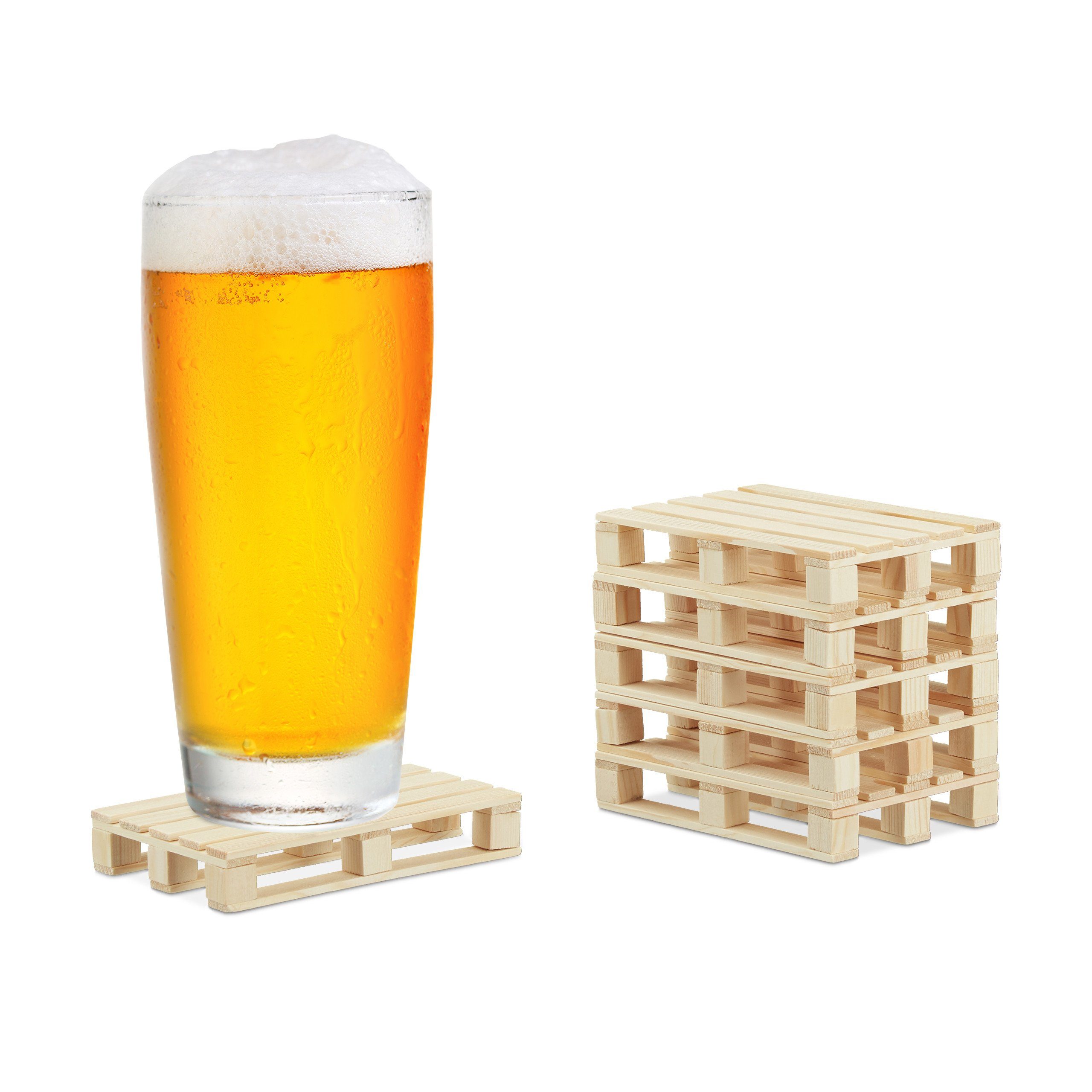 relaxdays Getränkeuntersetzer Paletten Untersetzer 6er Pack, Zubehör für Gläser, Tassen und Becher, 6-tlg.
