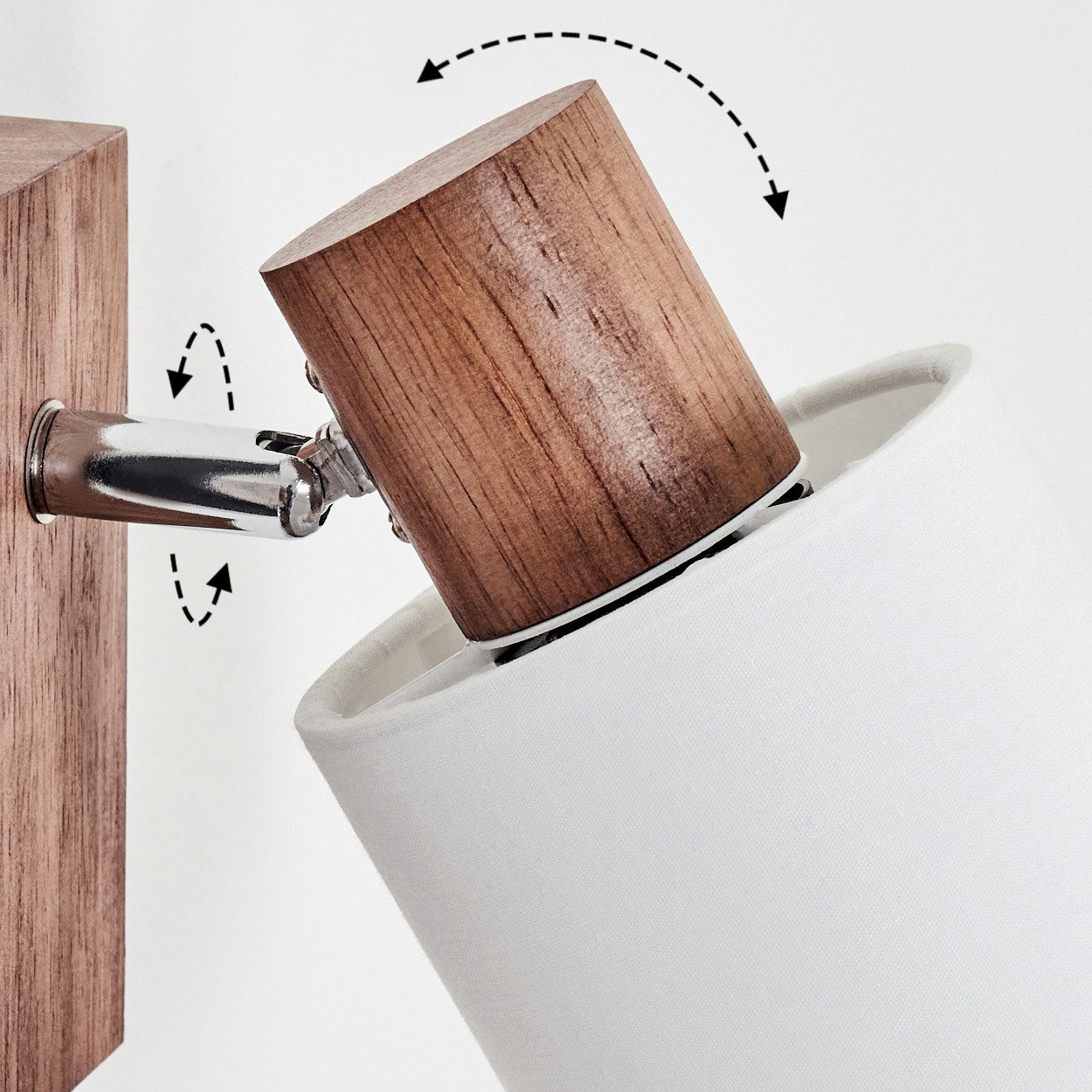hofstein Wandleuchte Wandlampe aus Holz/Metall/Stoff in Natur-/Chromfarben/Weiß, ohne Leuchtmittel, verstellbare Wandleuchte im modernen Boho-Design (Schirm 9 cm), E14