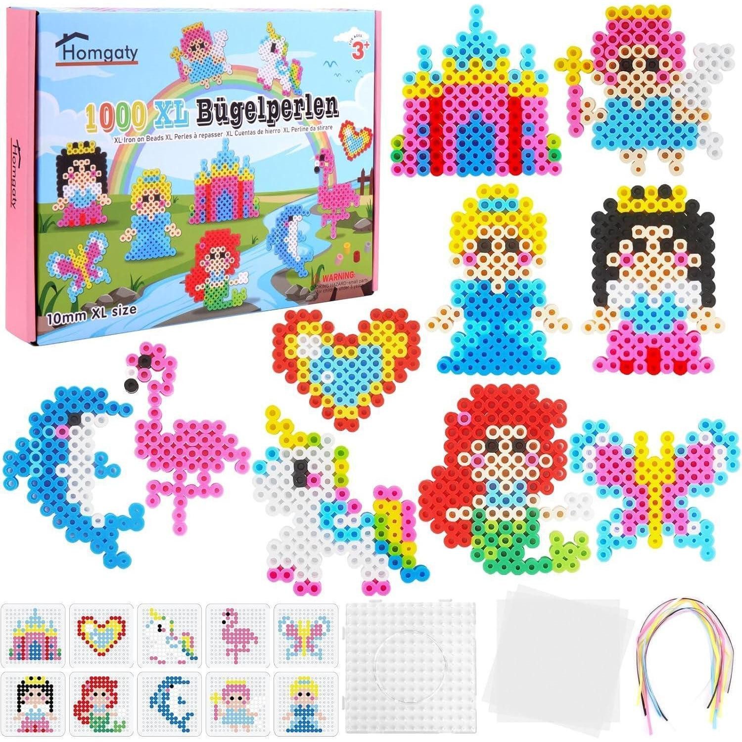 LuxusKollektion Bügelperlen Bügelperlen 10mm 1000 Stück Set Mädchen Platten Bügelpapier Prinzessin