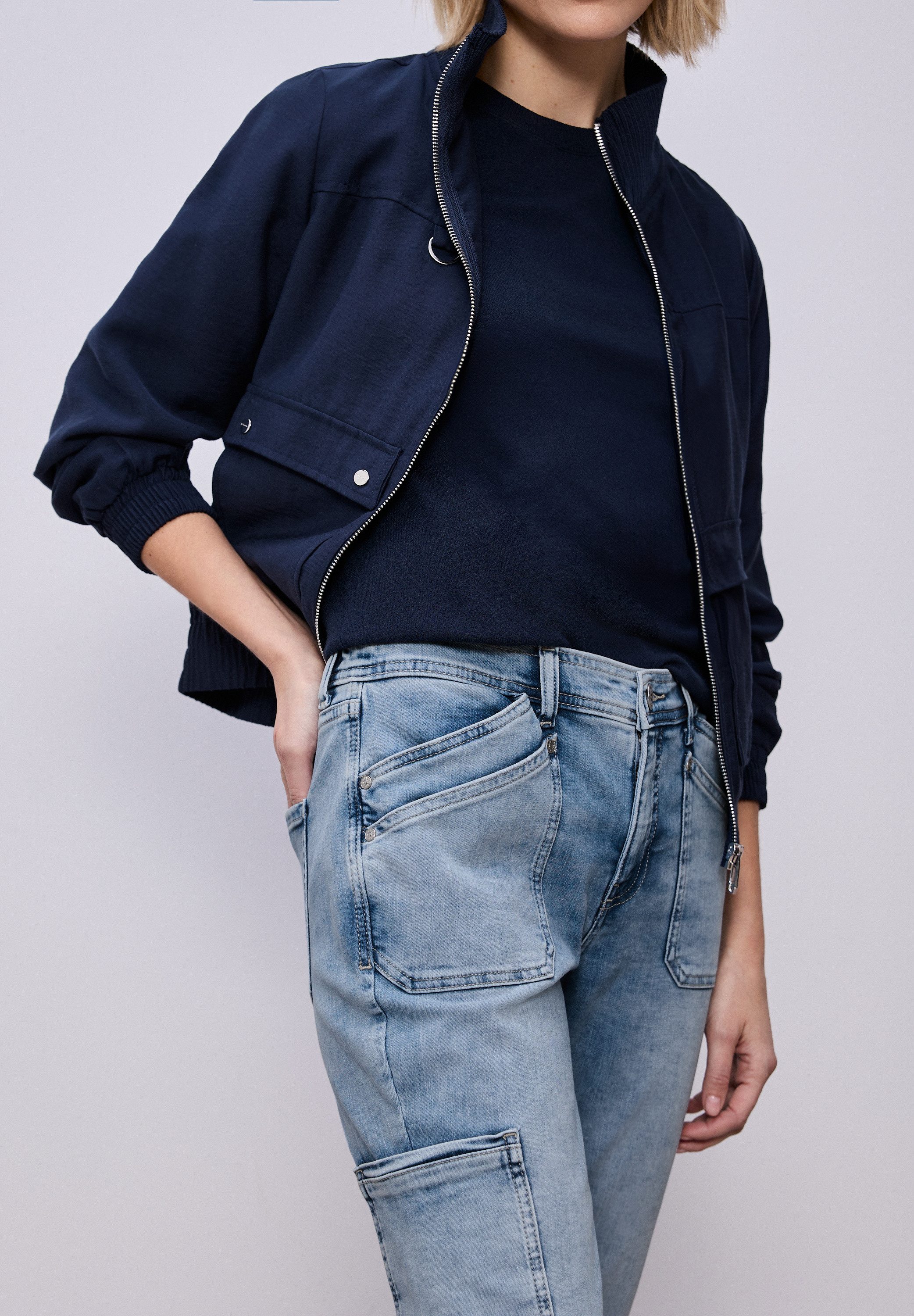 STREET ONE Cargojeans Style Charlie im angesagten Bleached‑Look und elastischem Bund