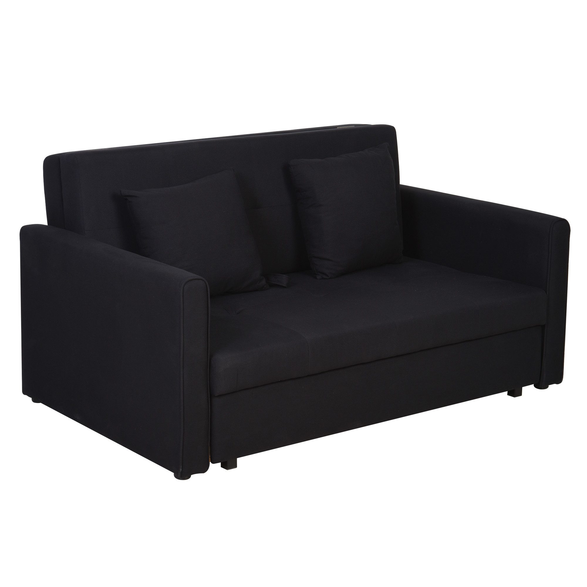 HOMCOM Schlafsofa Sofa mit Bettfunktion, Polstersofa mit Stauraum, Schlafcouch, 2-Sitzer Sofa 1 Teile, für Wohnzimmer, Polycotton, Holz