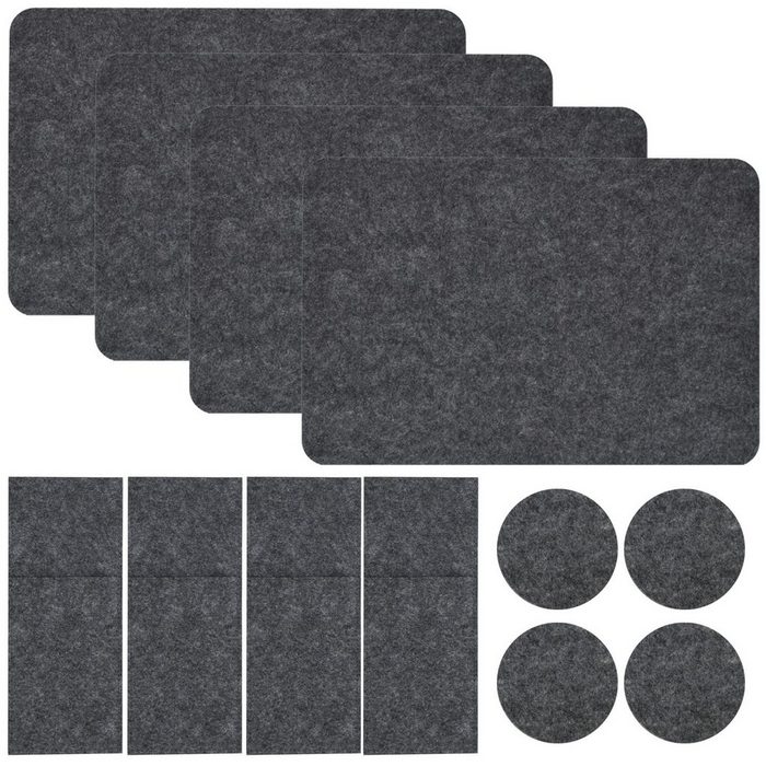 Platzset Filz Tischset Bestecktasche Untersetzer Stoff DuneDesign (Set 1-St) Stoff Platzset Grau 12 Teile