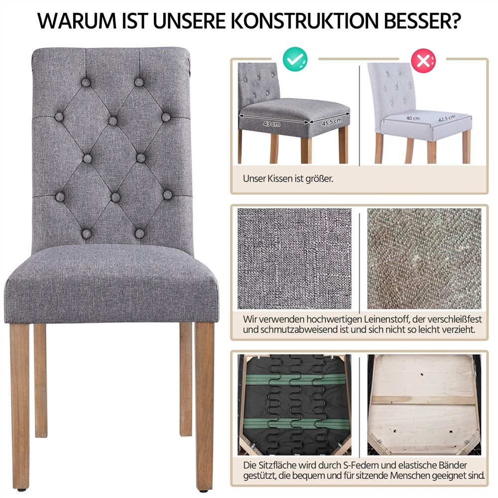 Yaheetech Esszimmerstuhl Küchenstuhl mit Hoher Rückenlehne (4 St), 4-er Polsterstuhl, Beine aus Massivholz, gepolstert – Bild 5 von 5