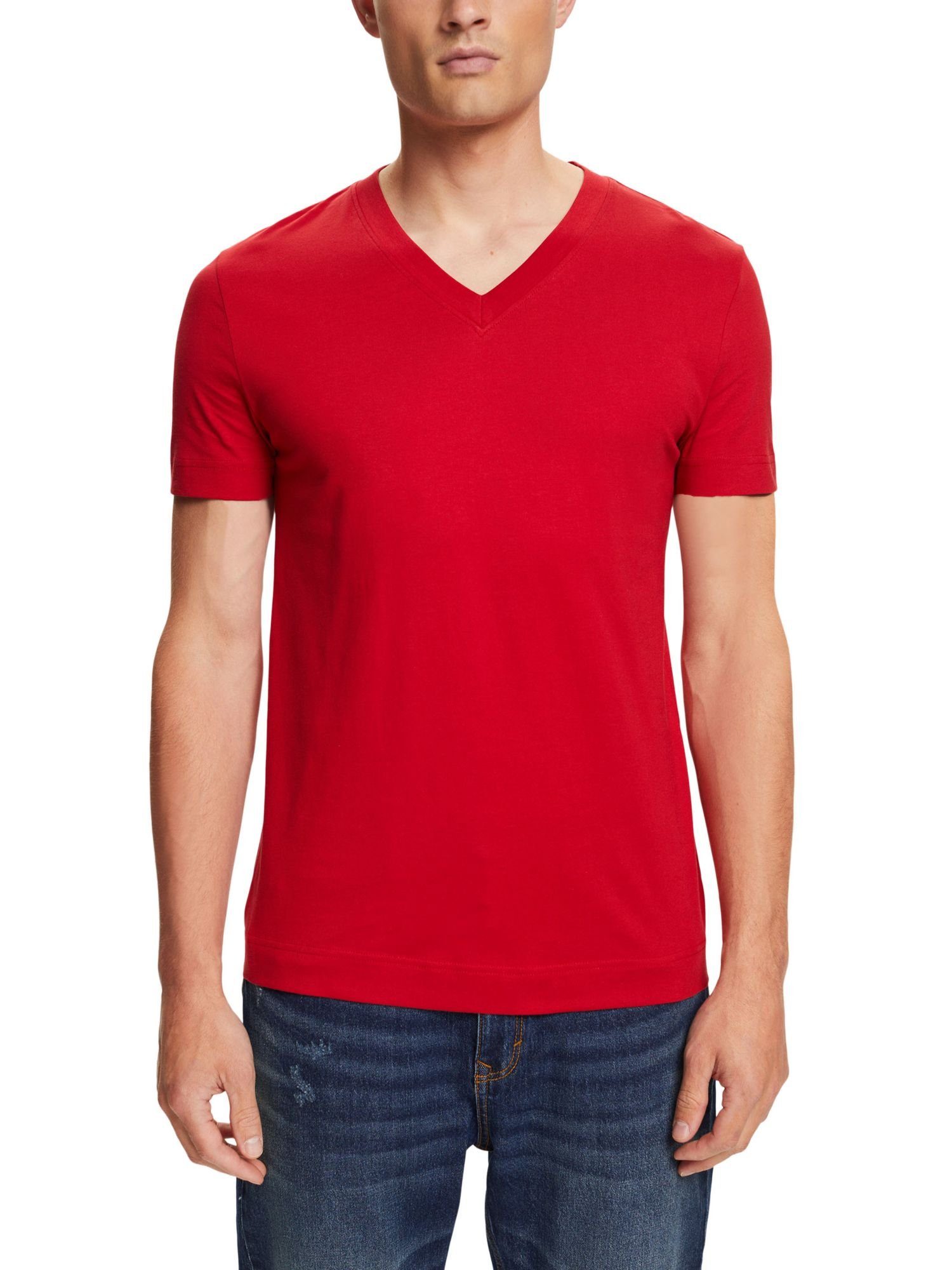 Esprit Collection T-Shirt (1-tlg) Jersey-T-Shirt mit V-Ausschnitt, Baumwolle RED 100 % DARK