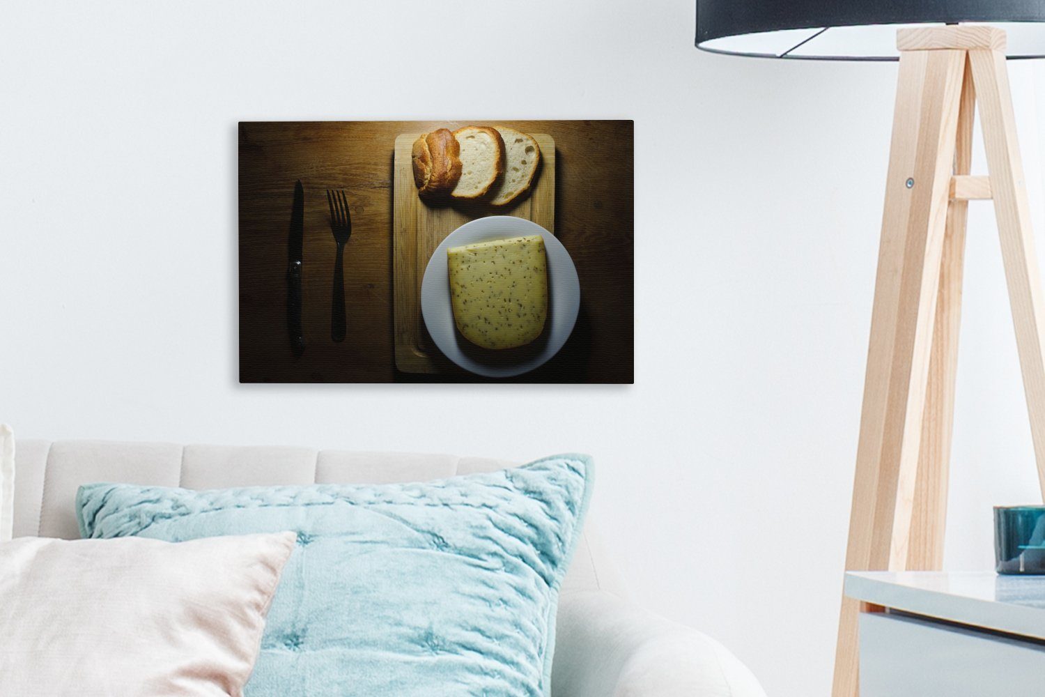 Wandbild Aufhängefertig, Leinwandbilder, Leinwandbild - Gouda Wanddeko, 30x20 cm (1 Käse - OneMillionCanvasses® Kreuzkümmel, St),