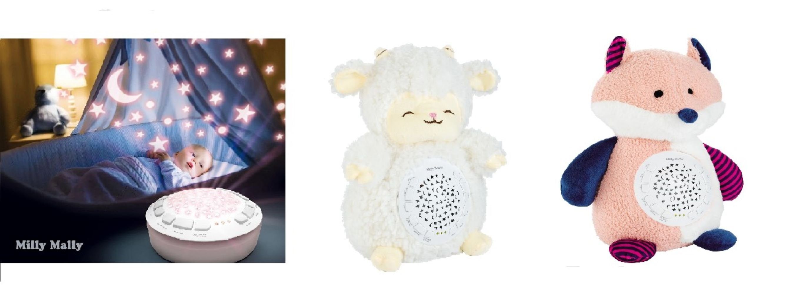 mit und Nachtlicht Melodien, Baby-Kinderzimmer Fuchs rosa Schaf, Sternenhimmel Spielzeug Plüschtier Projektionslampe Projektor, LeNoSa