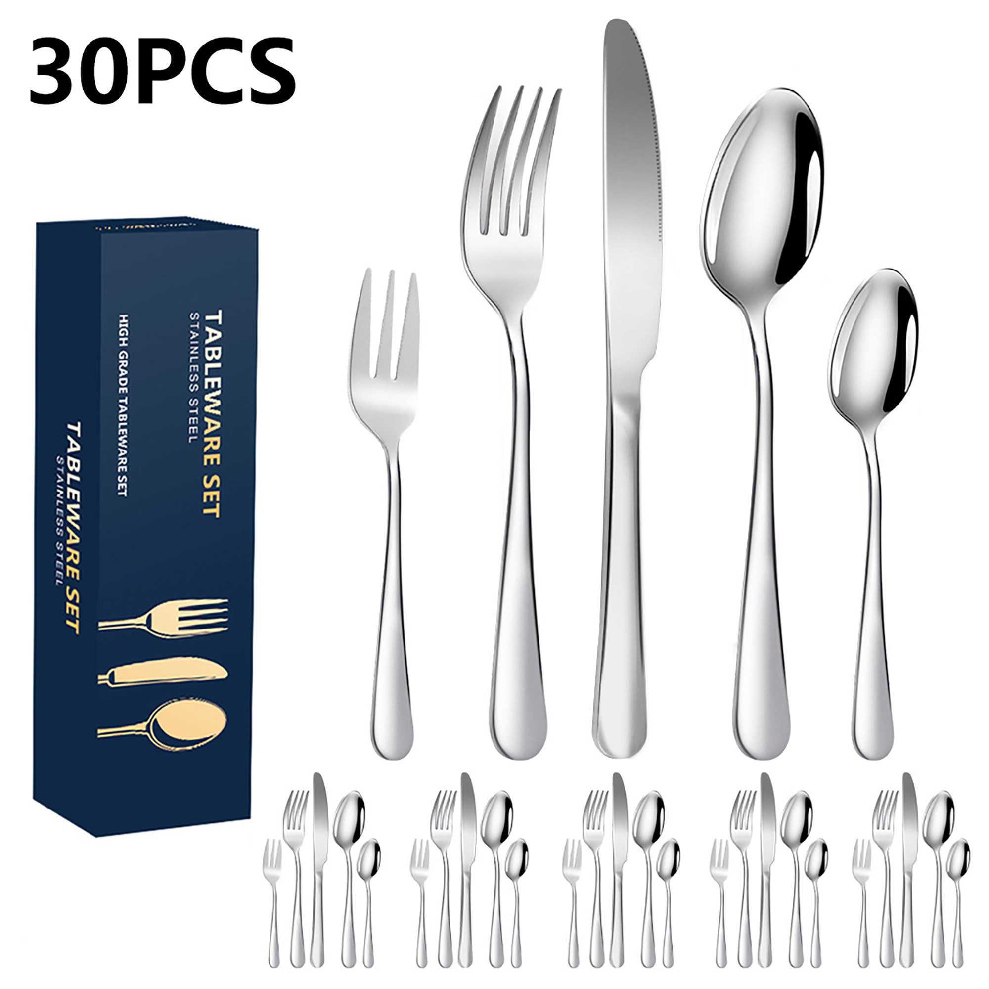 Forrlite Besteck-Set Besteck Set für 6 Personen, 30teilig Essbesteck Set inkl. Messer, Gabel, Ложки, Besteck Edelstahl Spiegelpoliert, Spülmaschinenfest